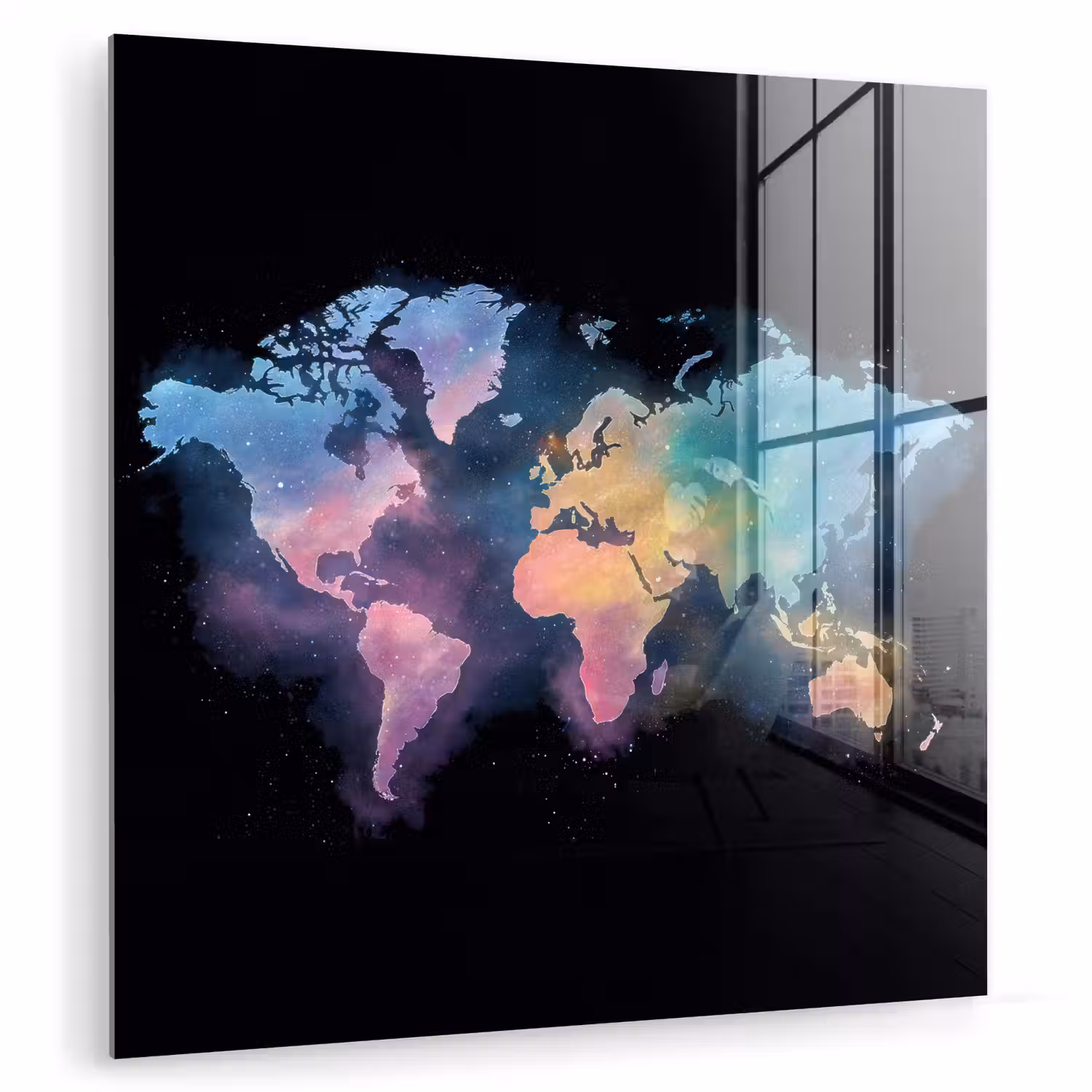 Geschilderd - Wereldkaart - Kleurrijk plexiglas 5mm klein -zzzproduct_nieuw