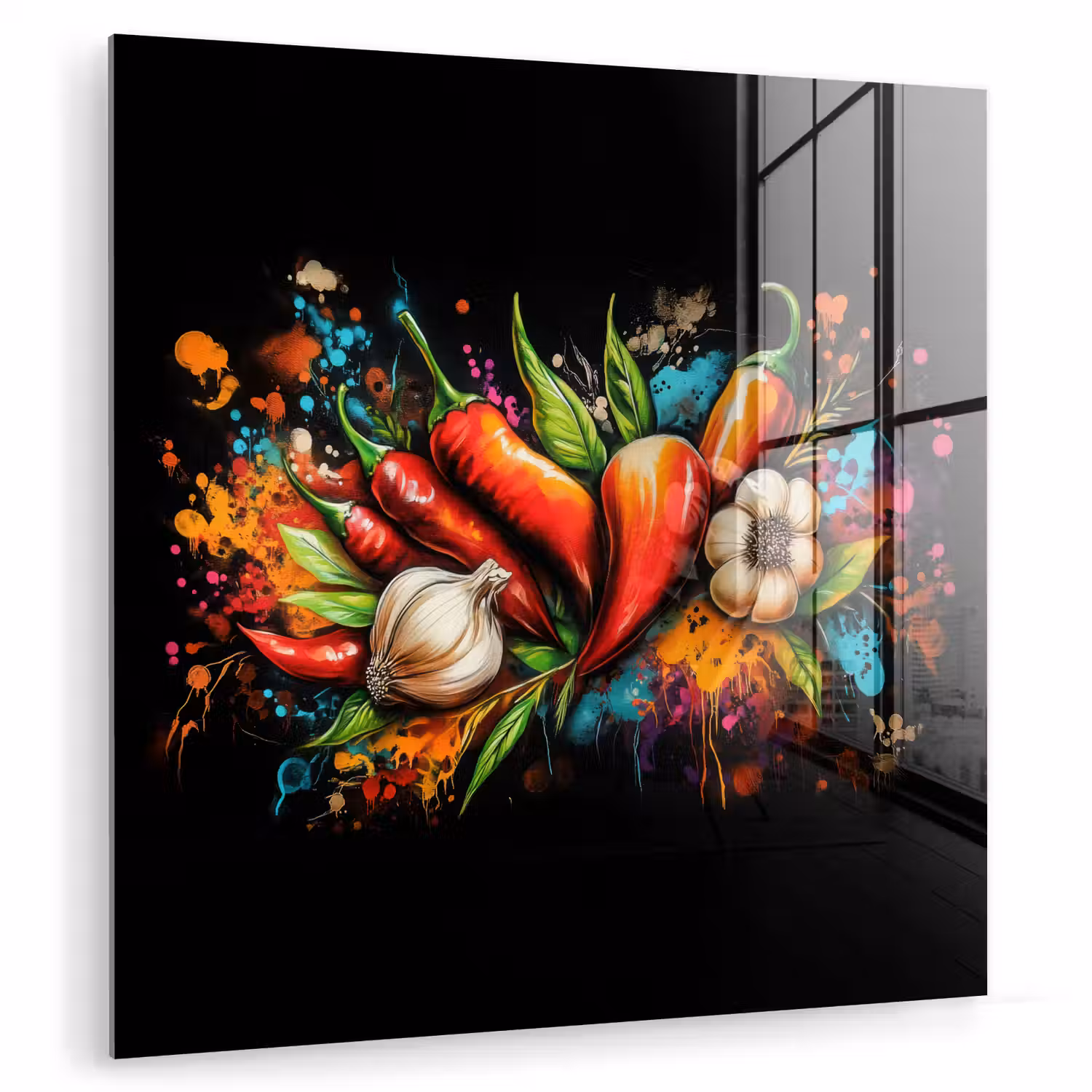 Groente - Peper - Knoflook - Graffiti - Verf - Kleurrijk plexiglas 5mm klein -zzzproduct_nieuw