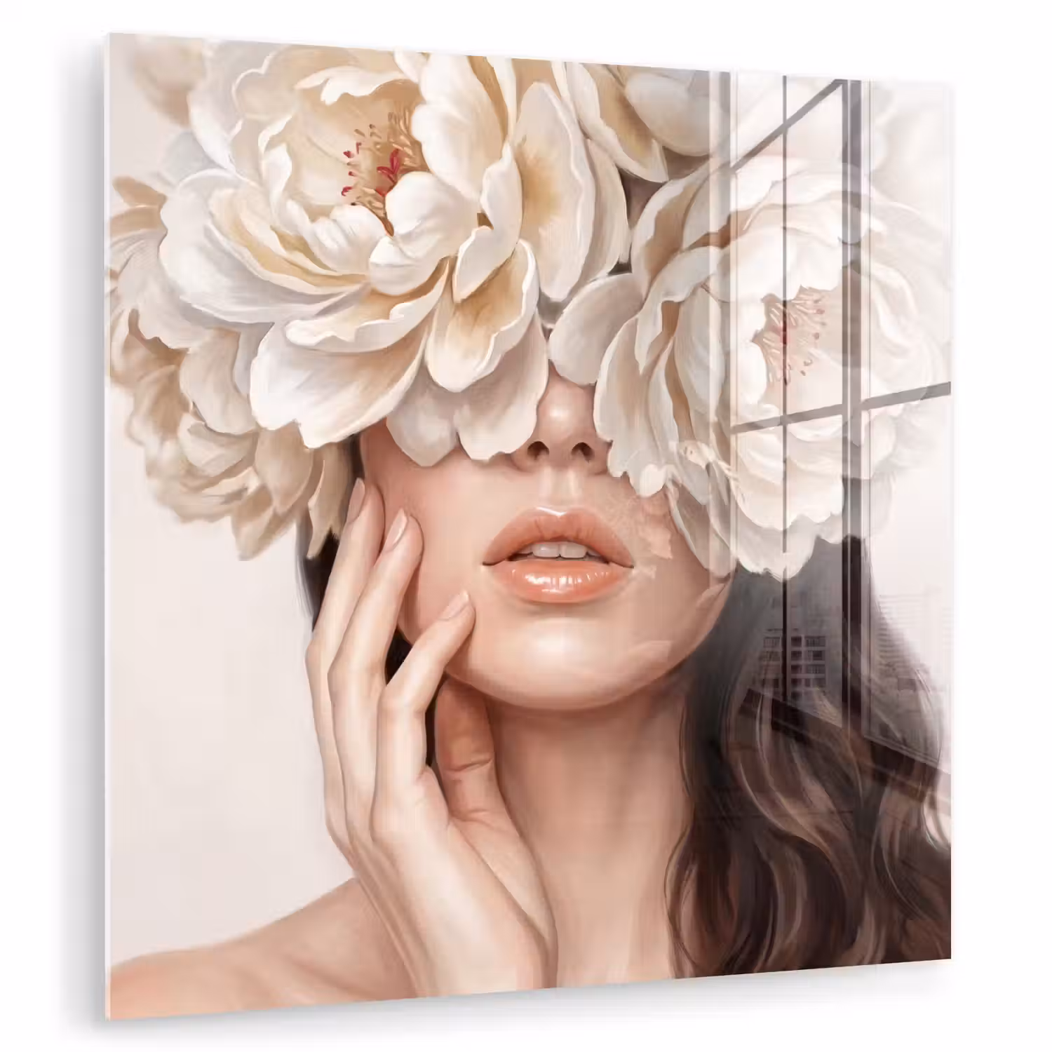 Gezicht - Pioenrozen - Crème plexiglas 5mm klein -zzzproduct_nieuw