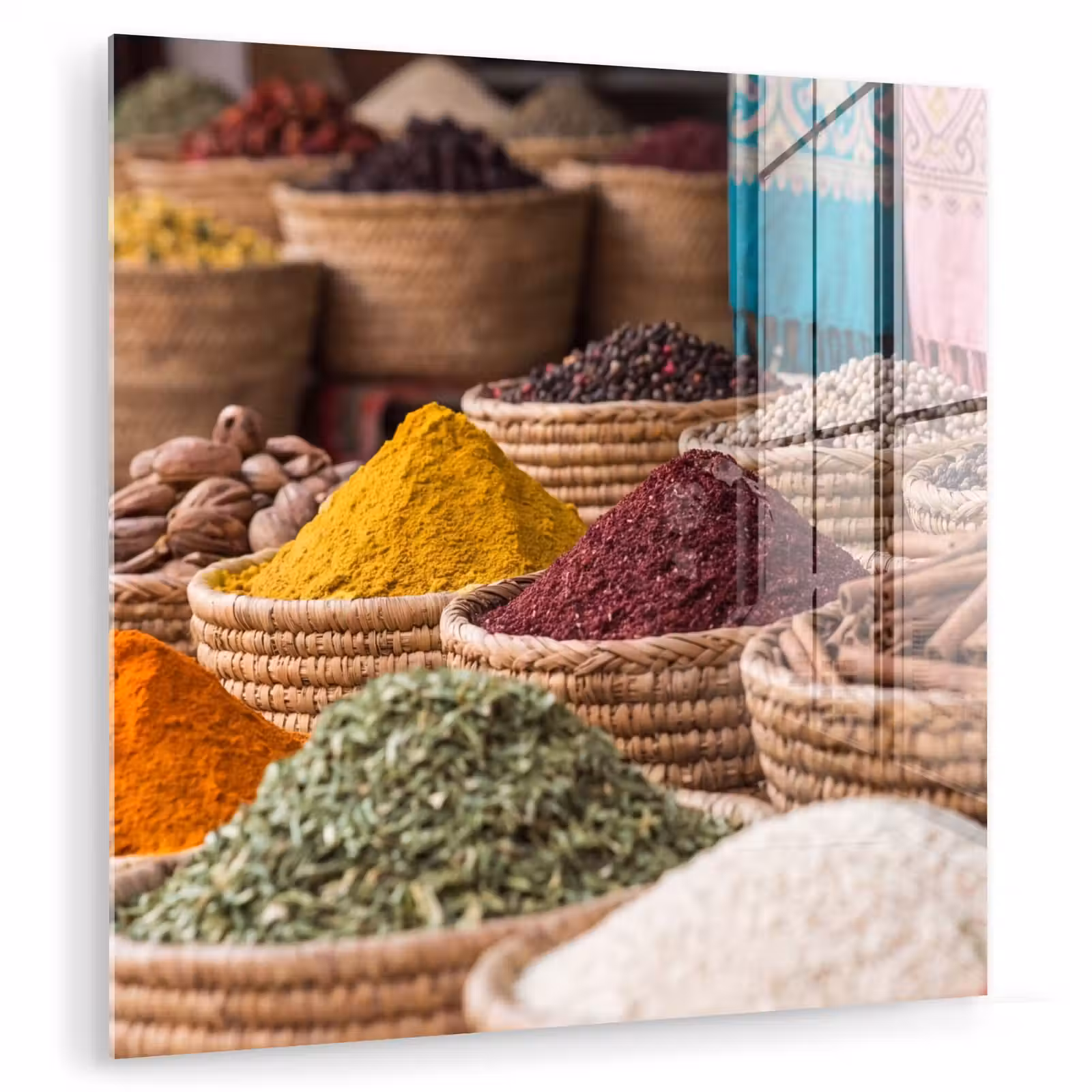 Glasbild - Gewürze – Körbe – Orientalisch - Kruiden - Manden - Oosters plexiglas 5mm klein