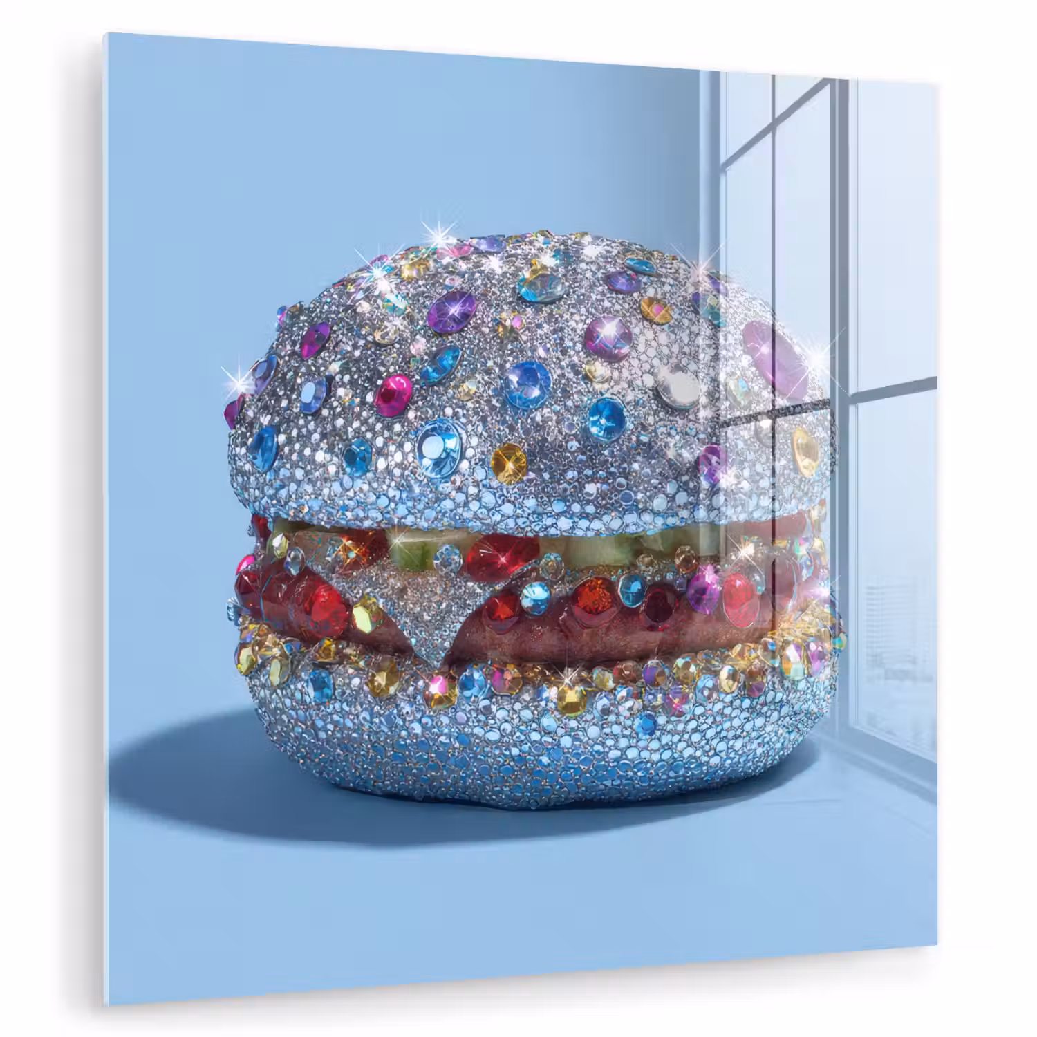 Glitters - Hamburger - Blauw plexiglas 5mm klein -zzzproduct_nieuw