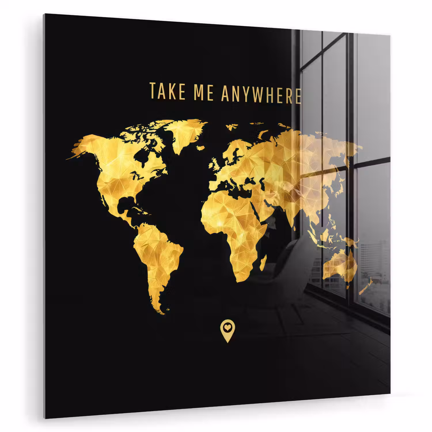 Goud - Wereldkaart - Quote plexiglas 5mm klein -zzzproduct_nieuw