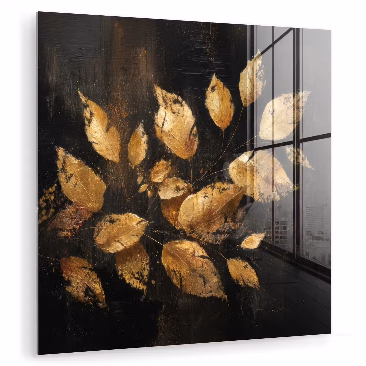 Gouden Bladeren op Donkere Achtergrond plexiglas 5mm klein -zzzproduct_nieuw