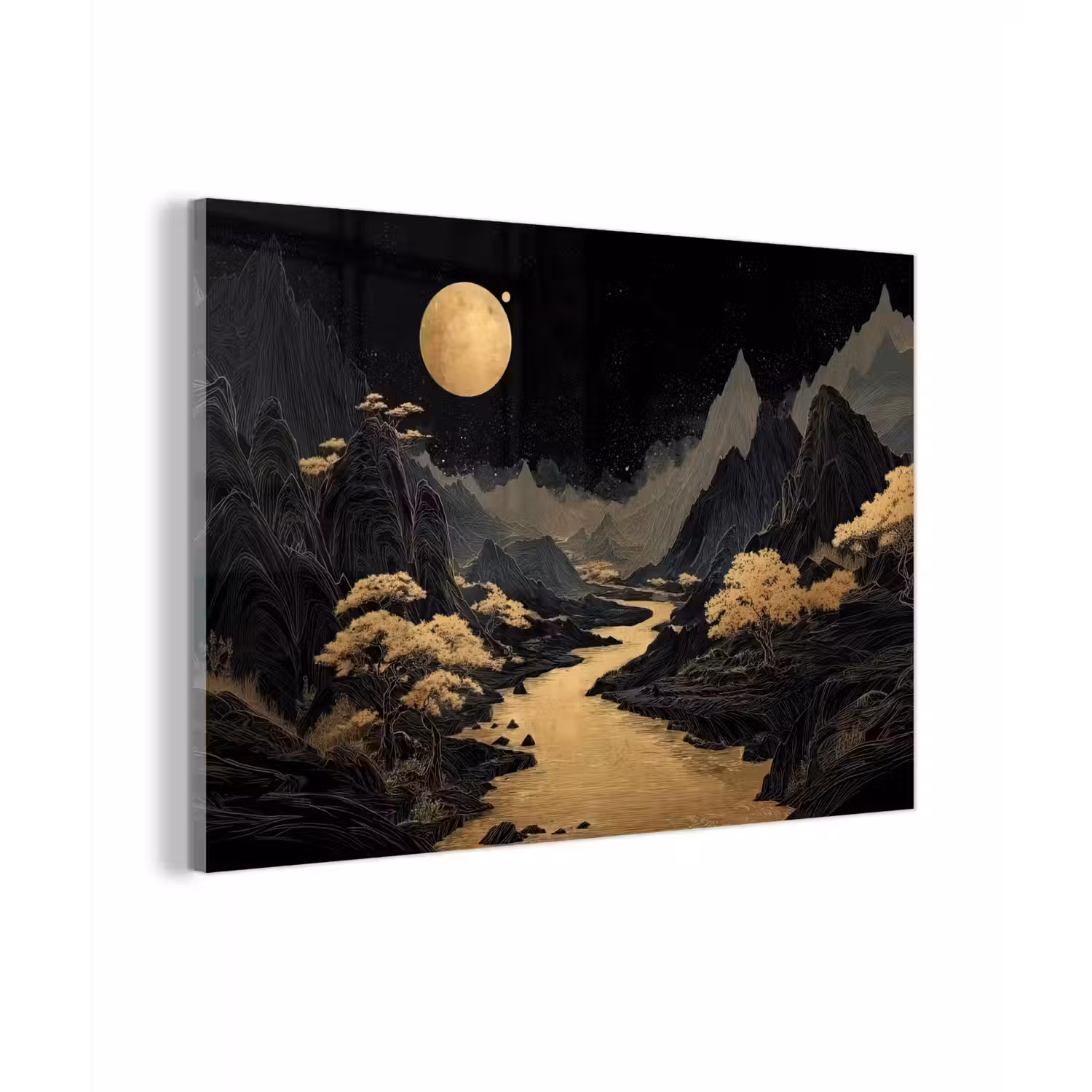 Gouden rivier - Bergen - Maan - Sterrenhemel plexiglas 5mm klein -zzzproduct_nieuw
