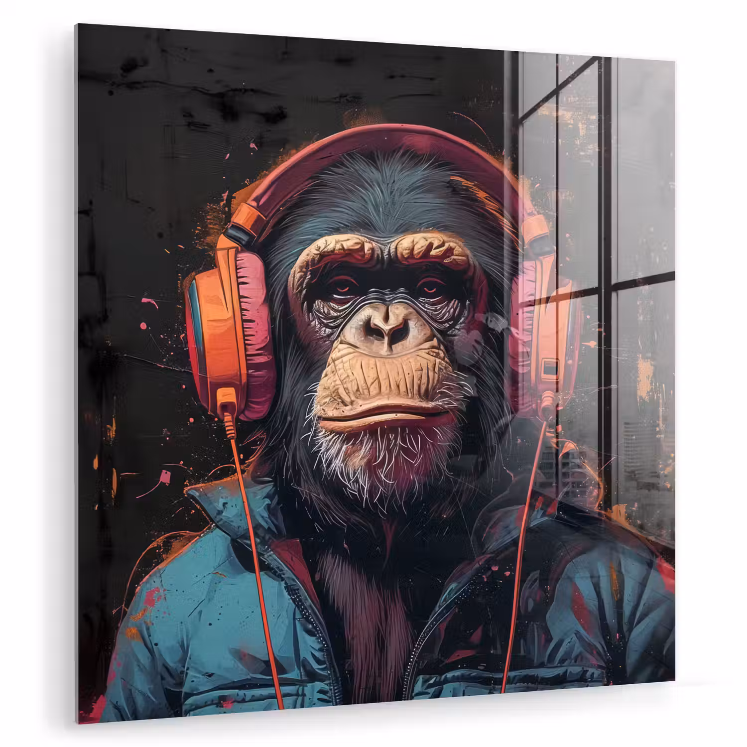 Graffiti - Chimpansee - Koptelefoon - Aap plexiglas 5mm klein -zzzproduct_nieuw