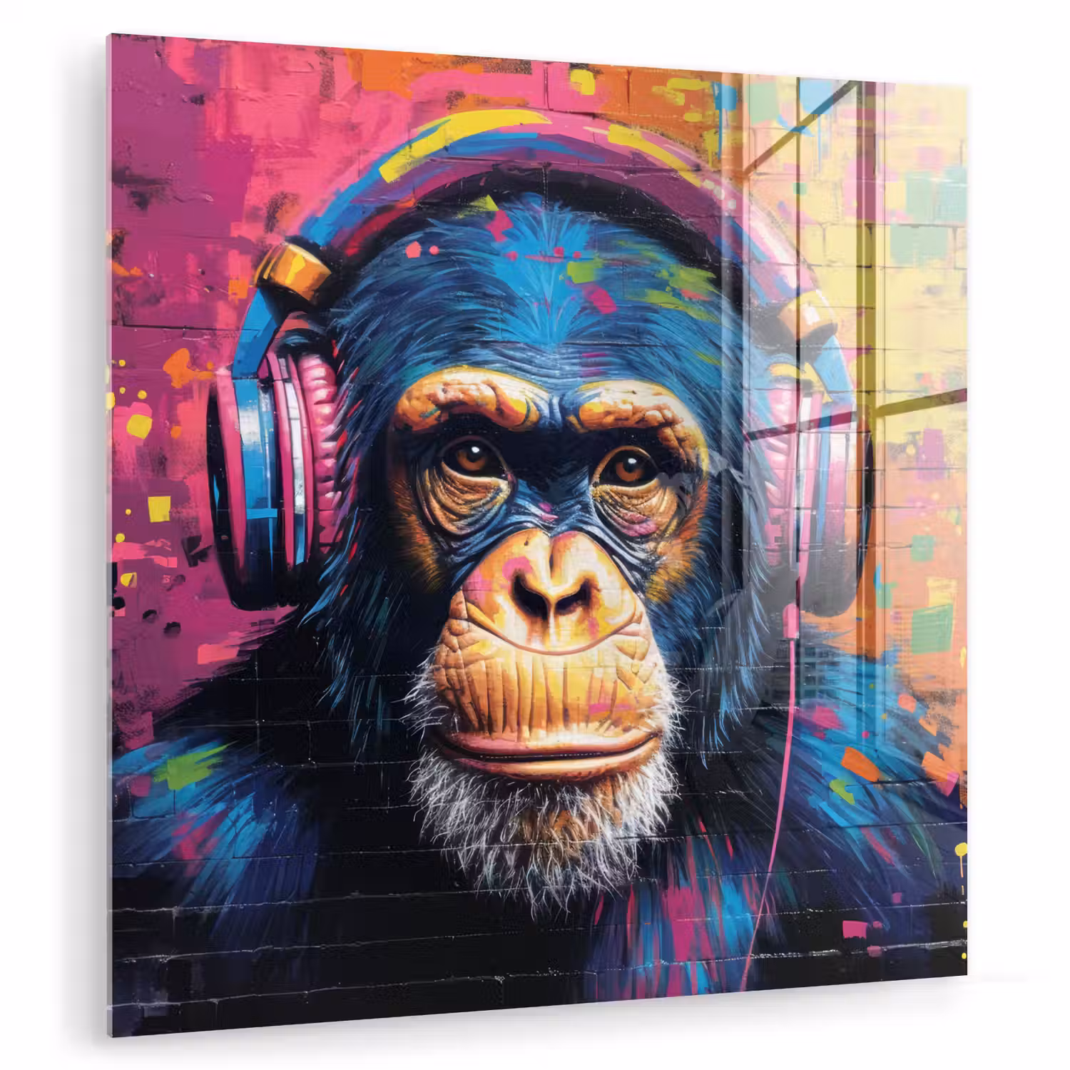 Graffiti - Chimpanzee - Street art - Koptelefoon - Aap plexiglas 5mm klein -zzzproduct_nieuw