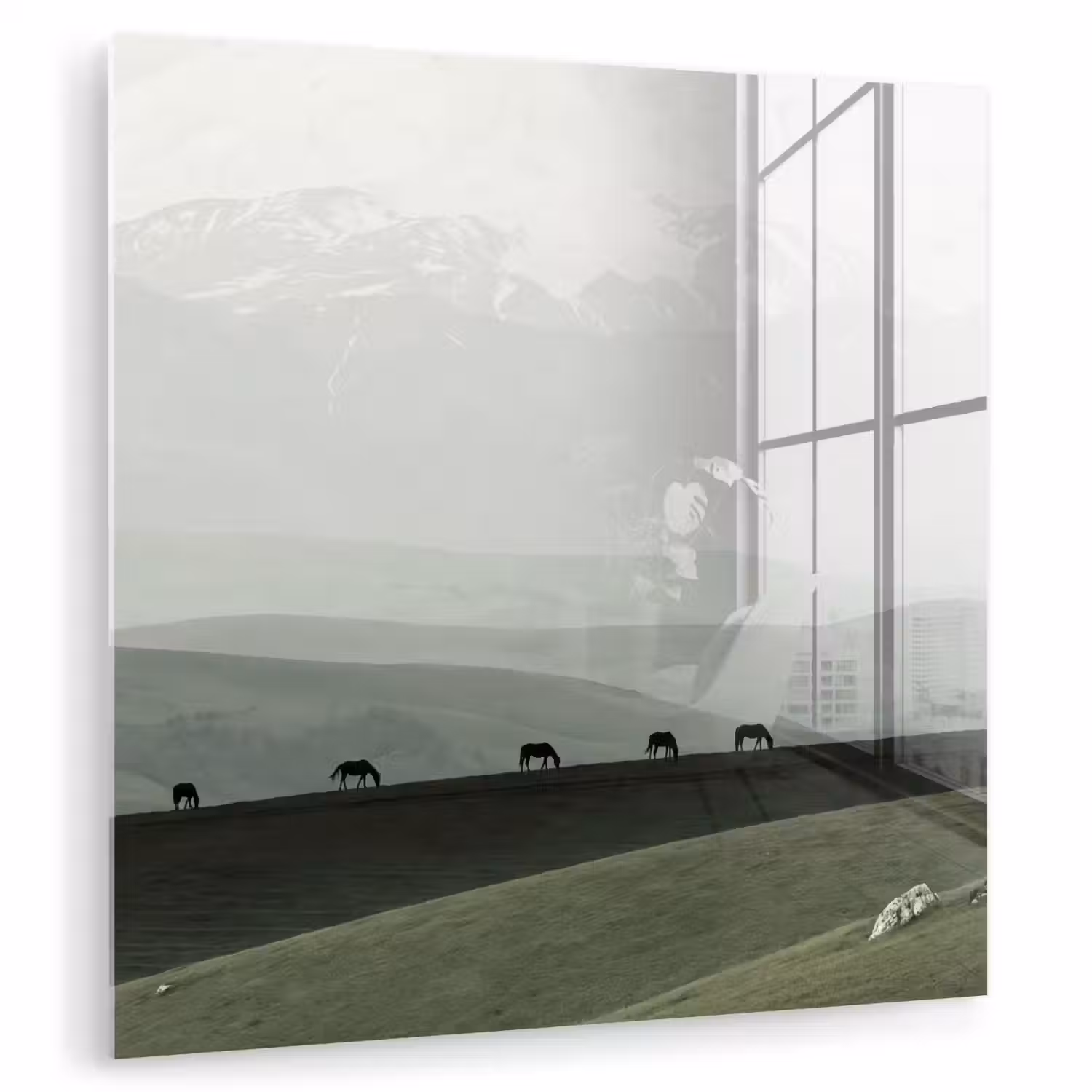 Grijs - Berg - Paarden plexiglas 5mm klein -zzzproduct_nieuw