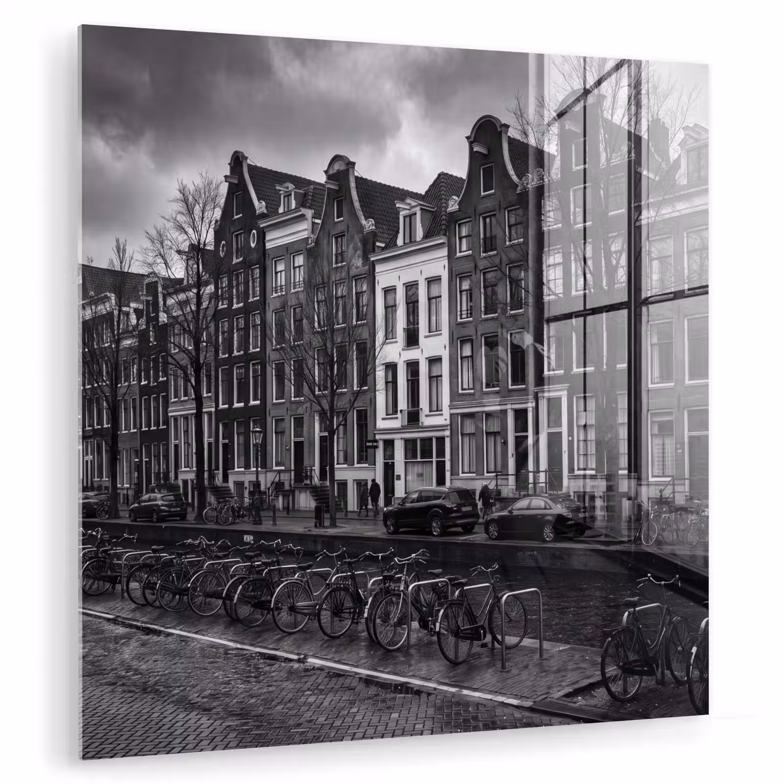 Glasbild - Haus – Kanal – Amsterdam – Architektur – Schwarz-Weiß - Huis - Gracht - Amsterdam - Architectuur - Zwart-wit plexiglas 5mm klein