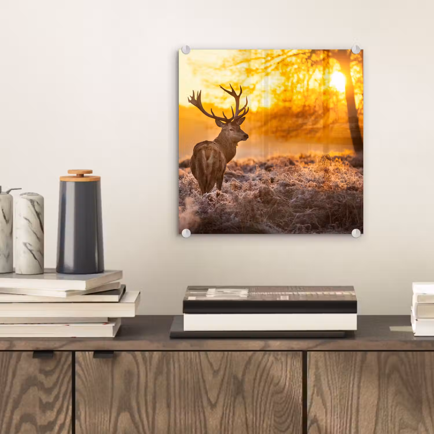 Hert - Dieren - Zonsondergang - Winter - Heide - Natuur plexiglas 5mm klein -sfeer1