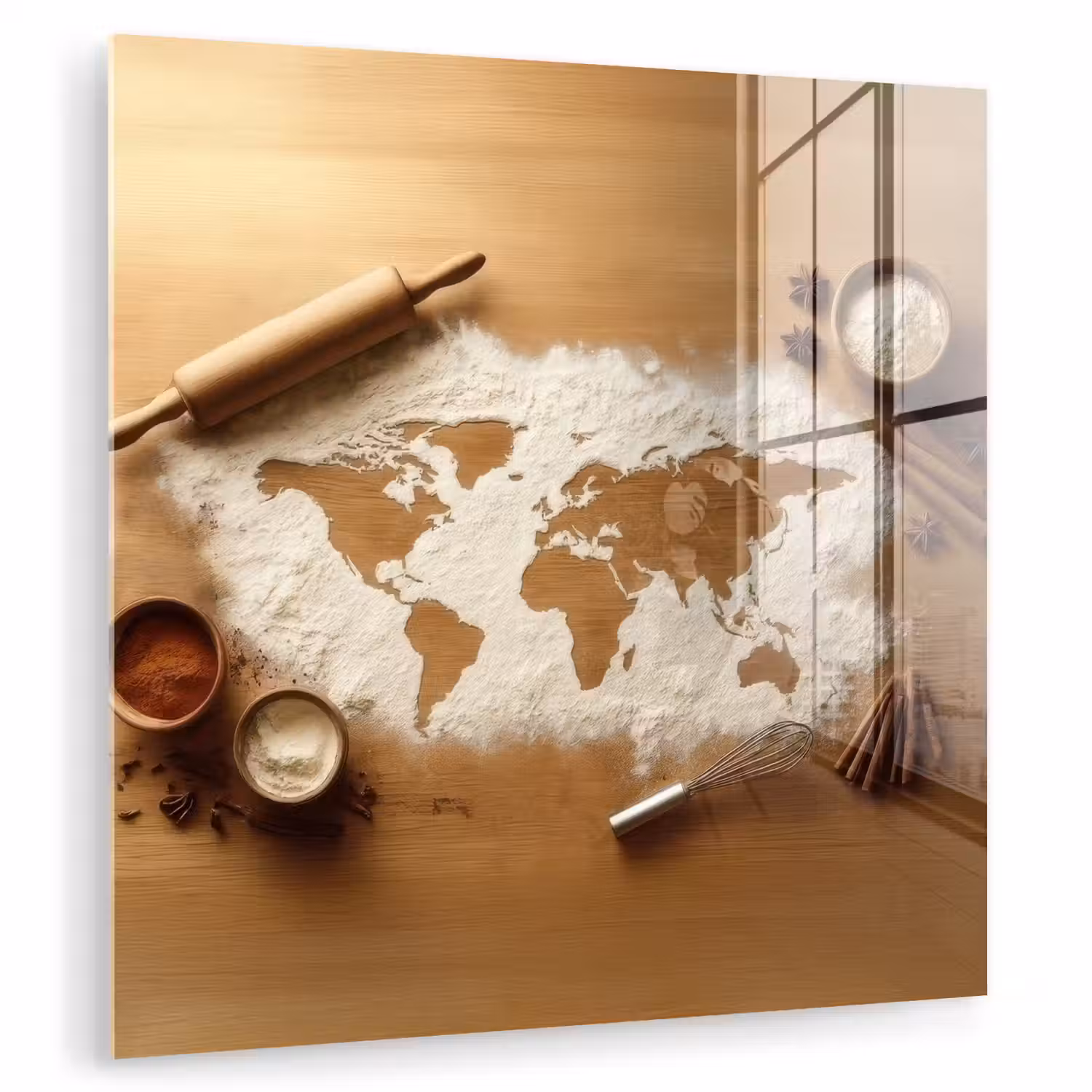 Hout - Wereldkaart - Bakken - Keuken plexiglas 5mm klein -zzzproduct_nieuw