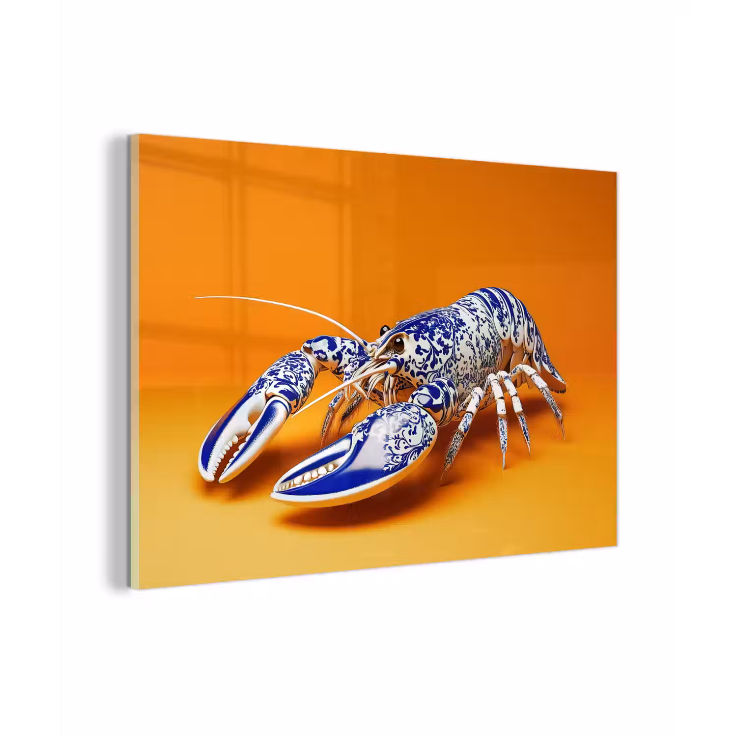 Kreeft - Delftsblauw - Schild - Stoer - Oranje plexiglas 5mm klein -zzzproduct_nieuw