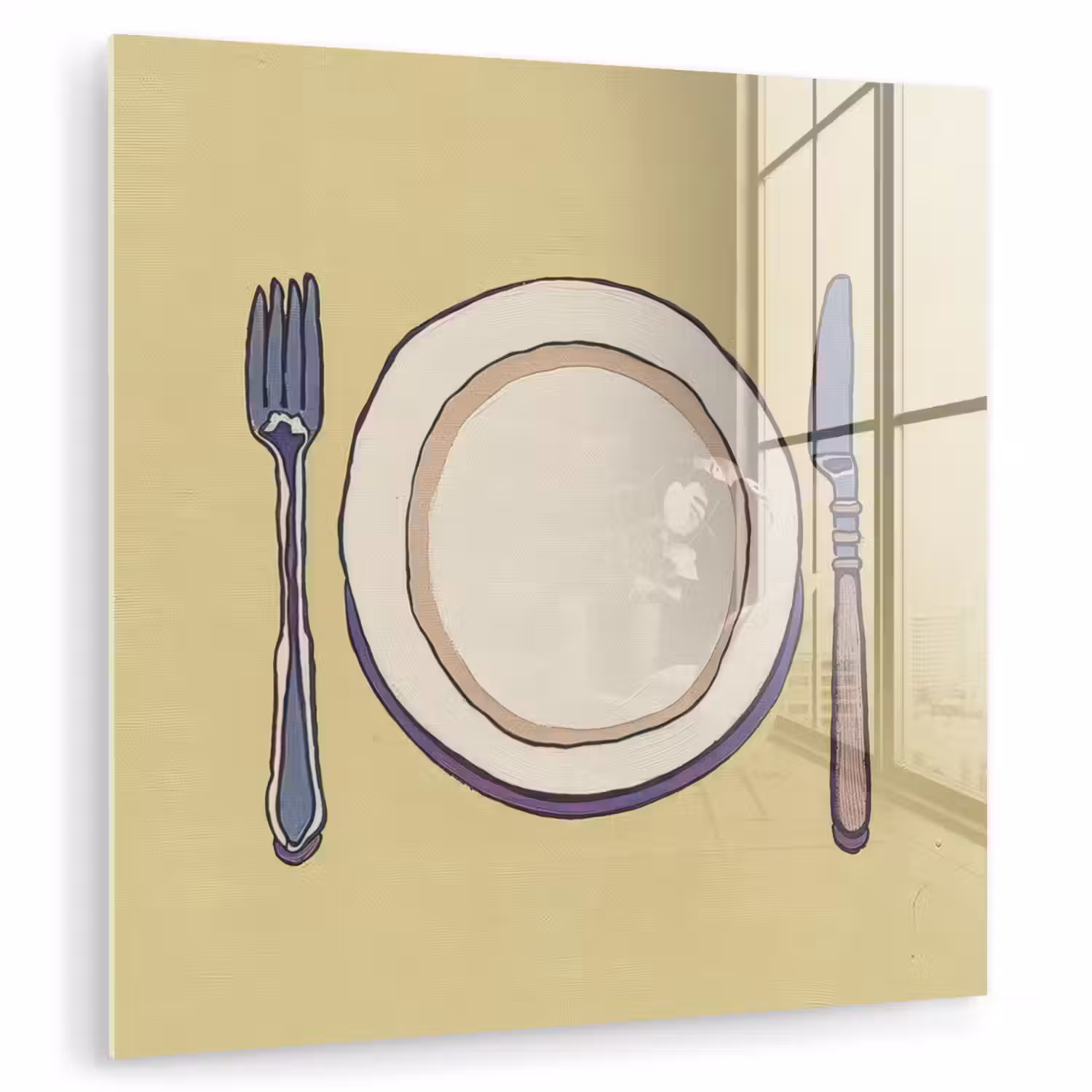 Illustratie - Bord - Bestek - Beige plexiglas 5mm klein -zzzproduct_nieuw