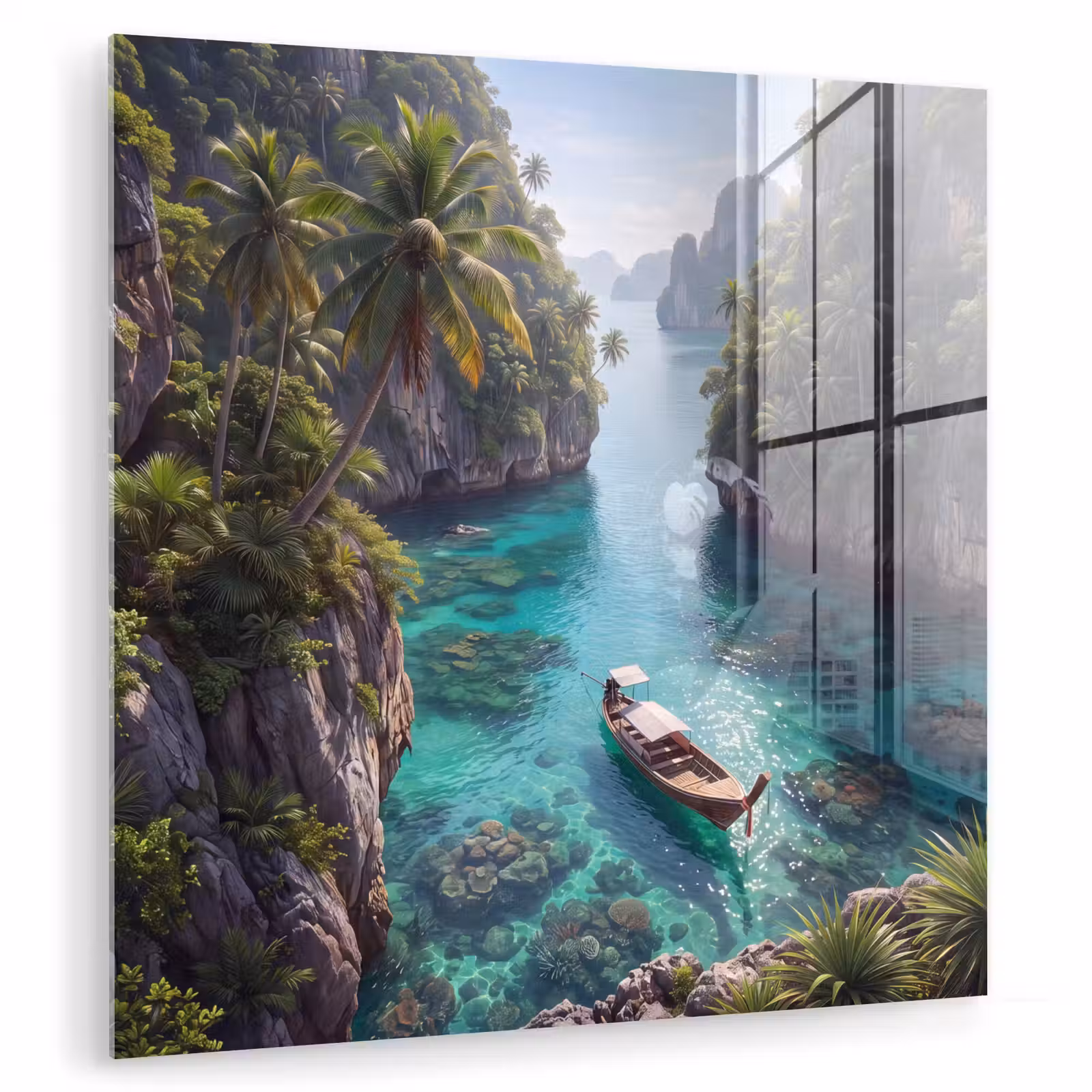 Glasbild - Insel – Tropisch – Wasser – Palmen – Natur - Eiland - Tropisch - Water - Palmbomen - Natuur plexiglas 5mm klein