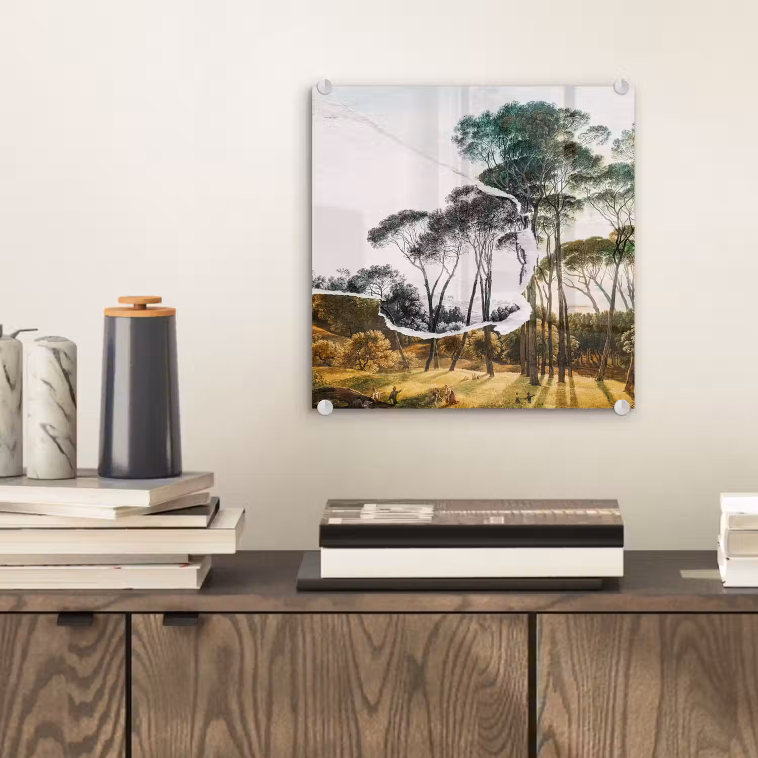 Italiaans landschap parasoldennen - Kunst - Hendrik Voogd - Schilderij - Zwart wit - Oude meesters plexiglas 5mm klein -sfeer1