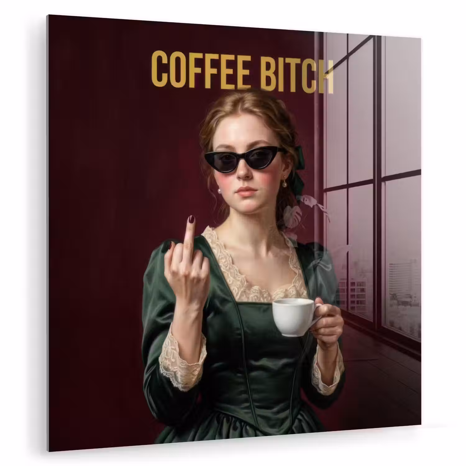 Koffie - Vrouw - Middelvinger plexiglas 5mm klein -zzzproduct_nieuw