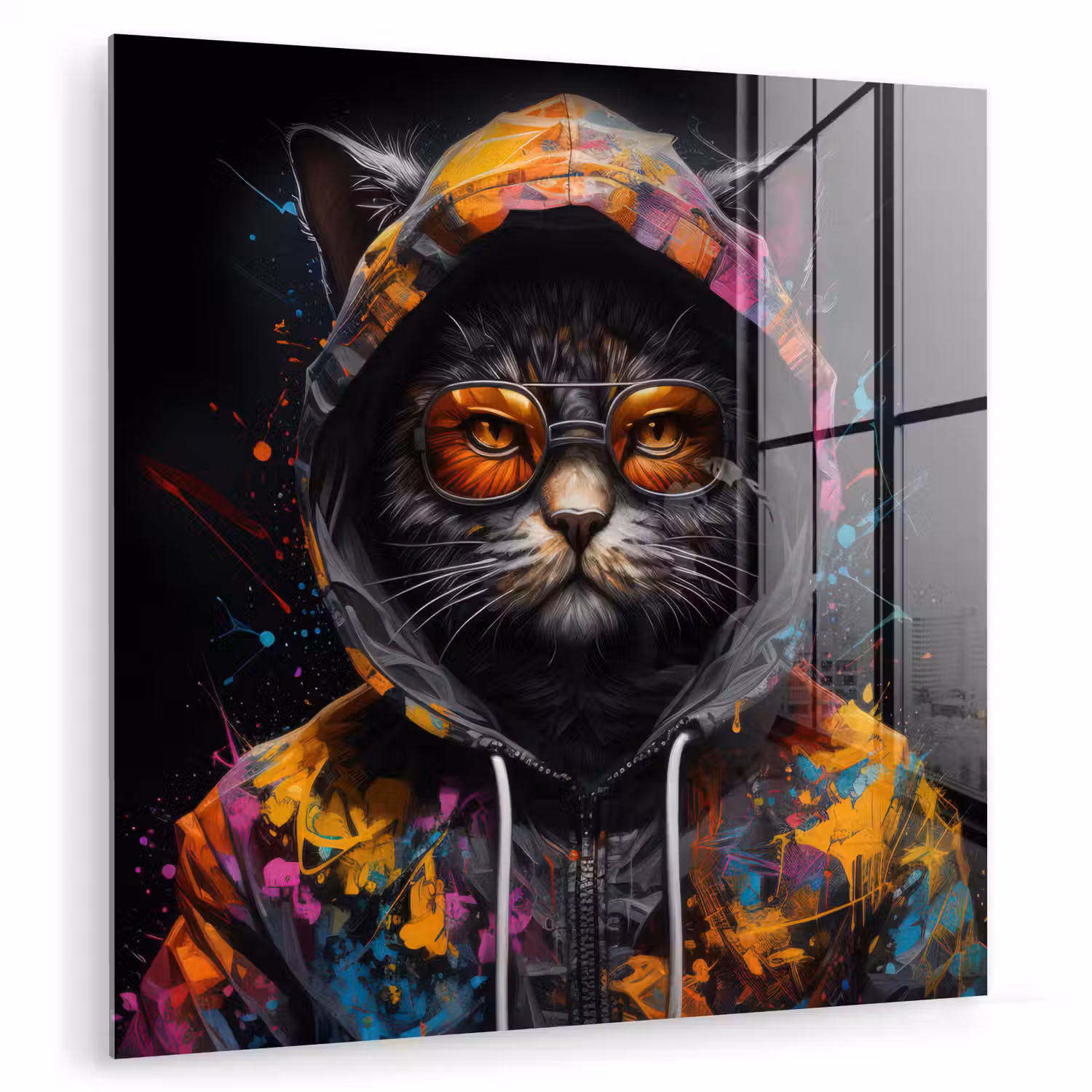 Kat - Jas - Graffiti - Bril - Zwart plexiglas 5mm klein -zzzproduct_nieuw
