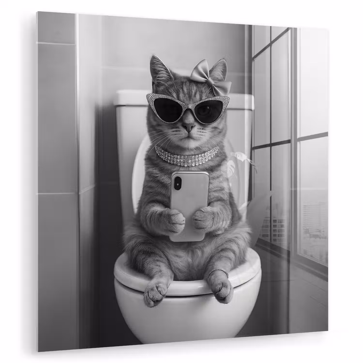 Kat - Telefoon - Toilet - Zwart - Wit plexiglas 5mm klein -zzzproduct_nieuw