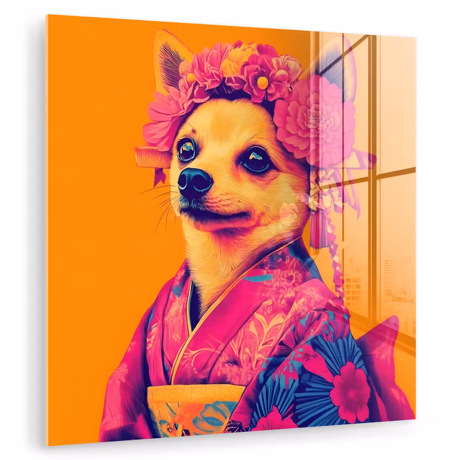 Kimono - Hondje - Bloemenkroon - Oranje plexiglas 5mm klein -zzzproduct_nieuw
