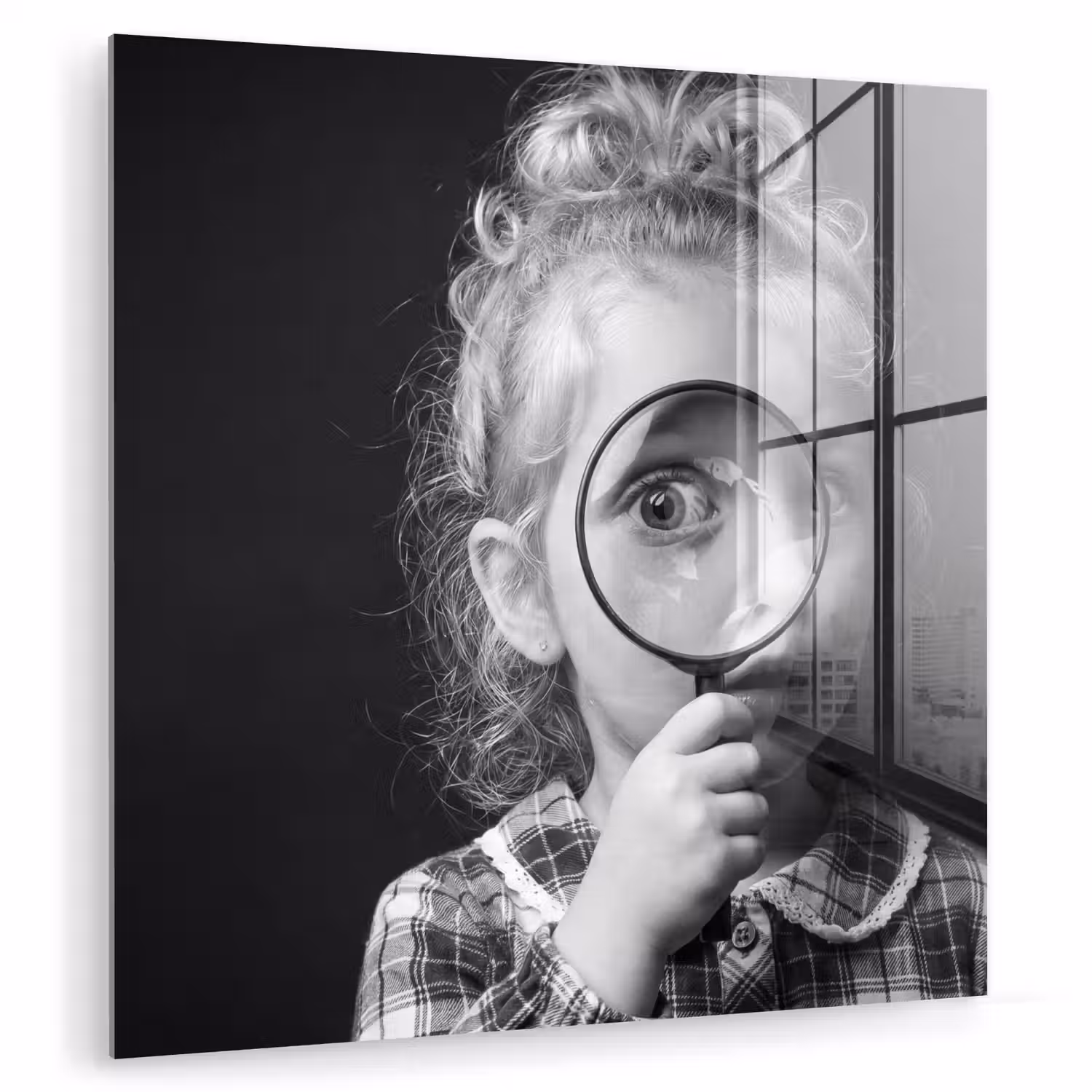 Kind - Vergrootglas - Portret - Zwart-wit plexiglas 5mm klein -zzzproduct_nieuw