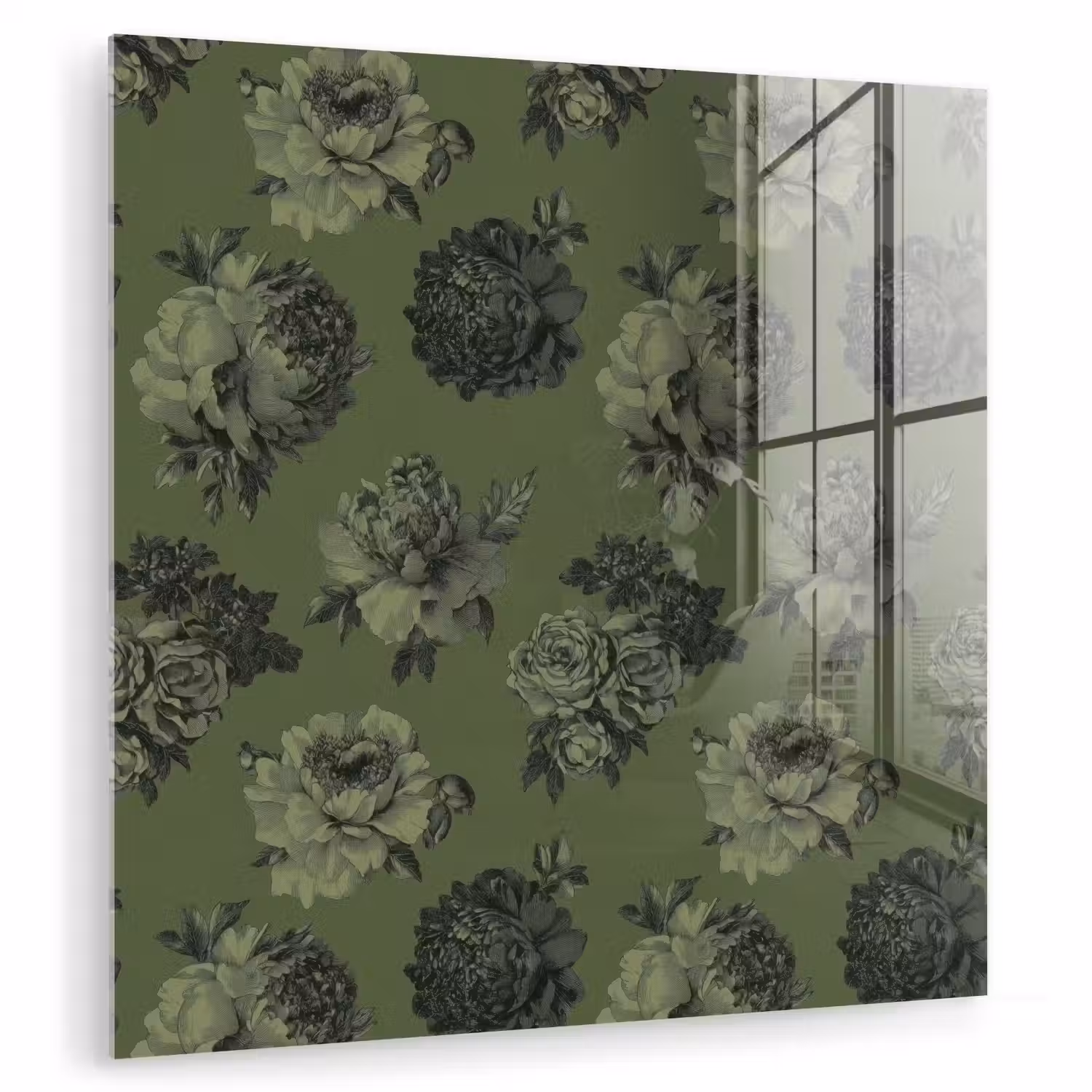 Klassiek - botanisch - olijfgroen - bloemen plexiglas 5mm klein 11 -zzzproduct_nieuw