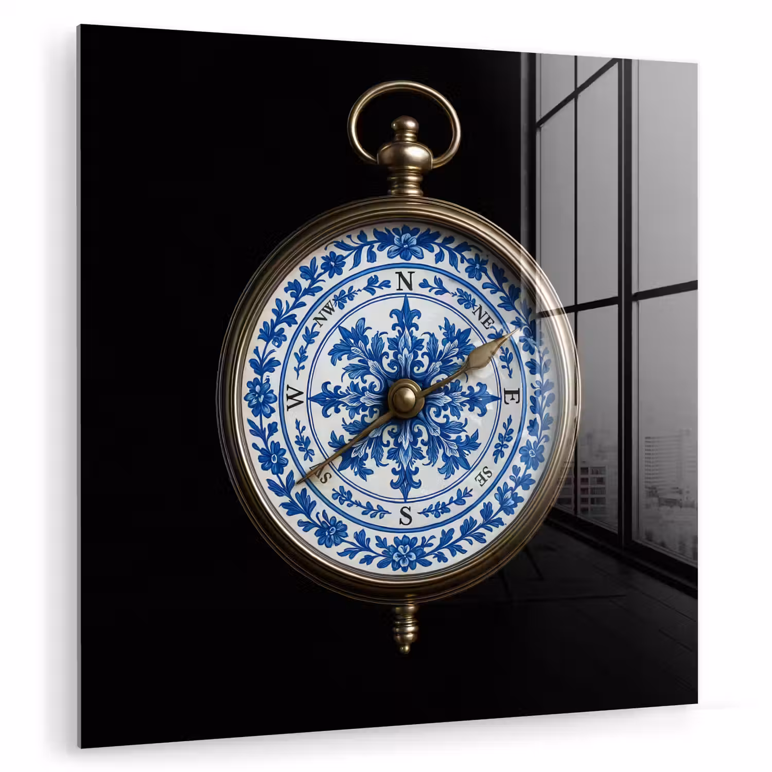 Kompas - Delfts blauw - Zwart plexiglas 5mm klein -zzzproduct_nieuw