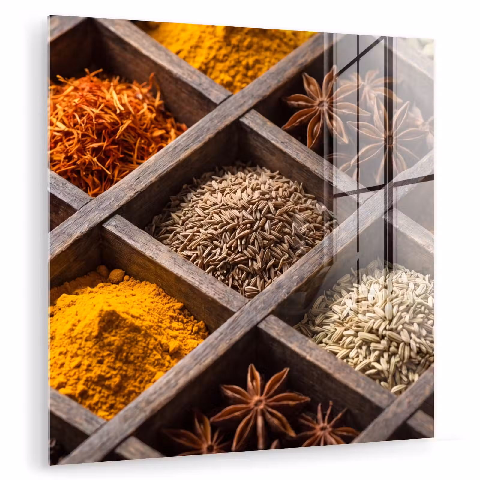 Glasbild - Kräuter – Holz – Essen - Kruiden - Houten - Eten plexiglas 5mm klein