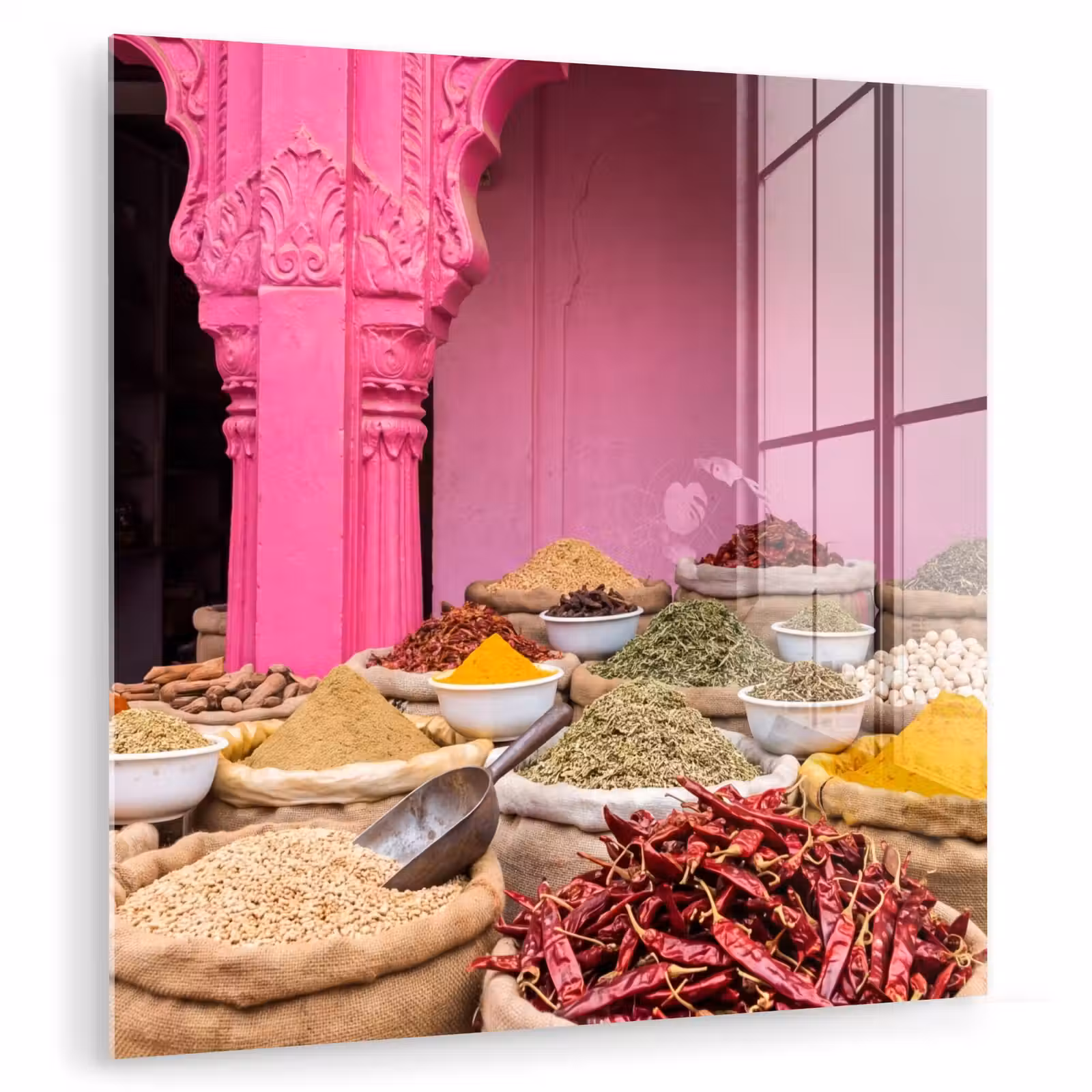 Glasbild - Kräuter – Markt – Rosa - Kruiden - Markt - Roze plexiglas 5mm klein