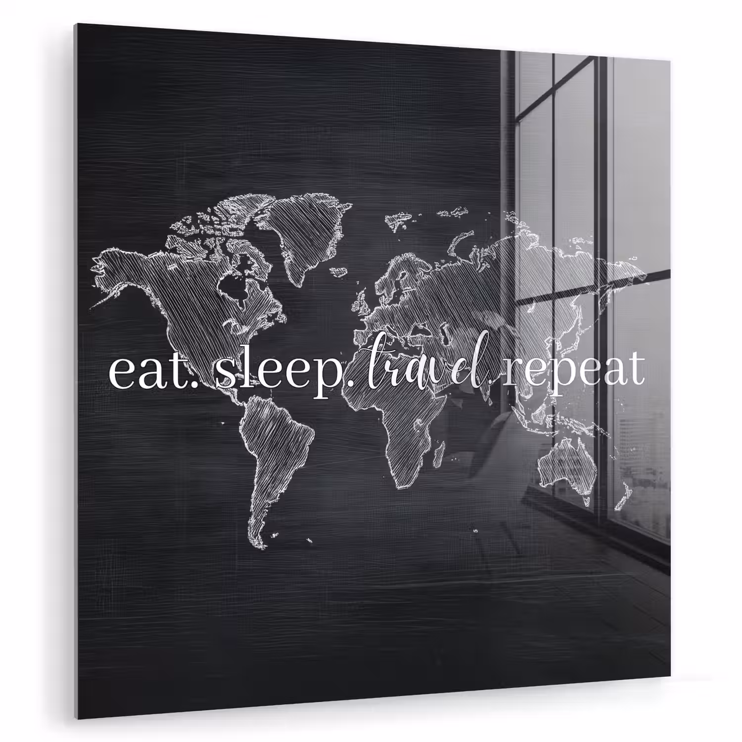 Krijt - Zwart - Quote - Wereldkaart plexiglas 5mm klein -zzzproduct_nieuw