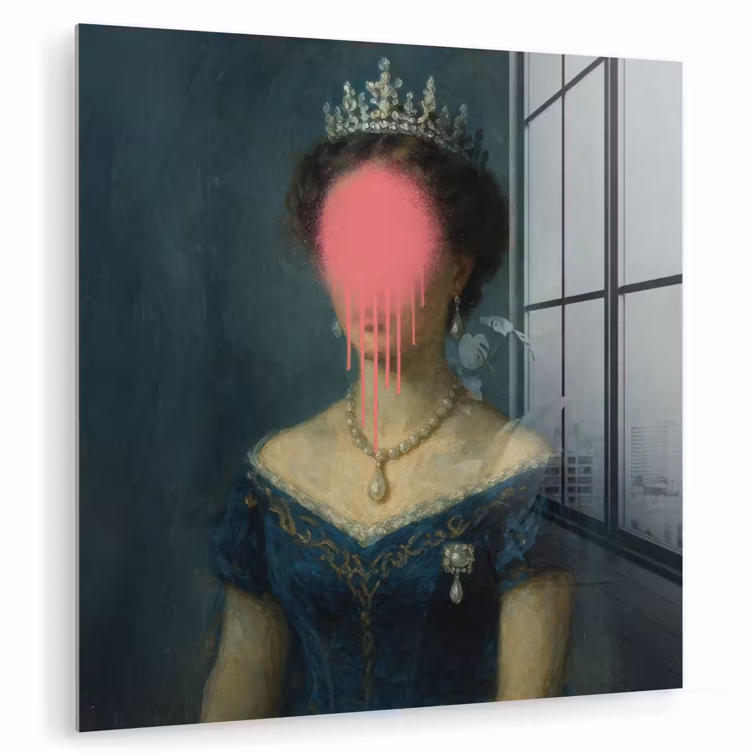 Kroon - Roze druipend verf - Portret plexiglas 5mm klein -zzzproduct_nieuw