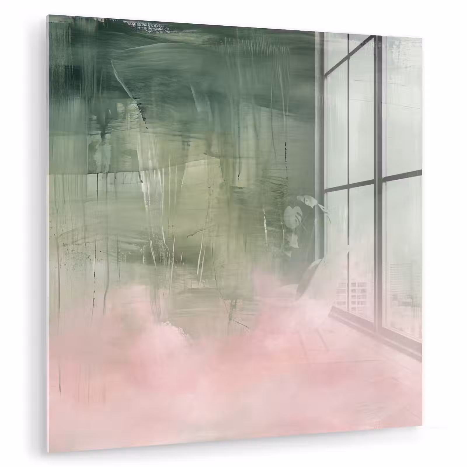 Glasbild - Kunst – Abstrakt – Modern – Grün – Rosa - Kunst - Abstract - Modern - Groen - Roze plexiglas 5mm klein
