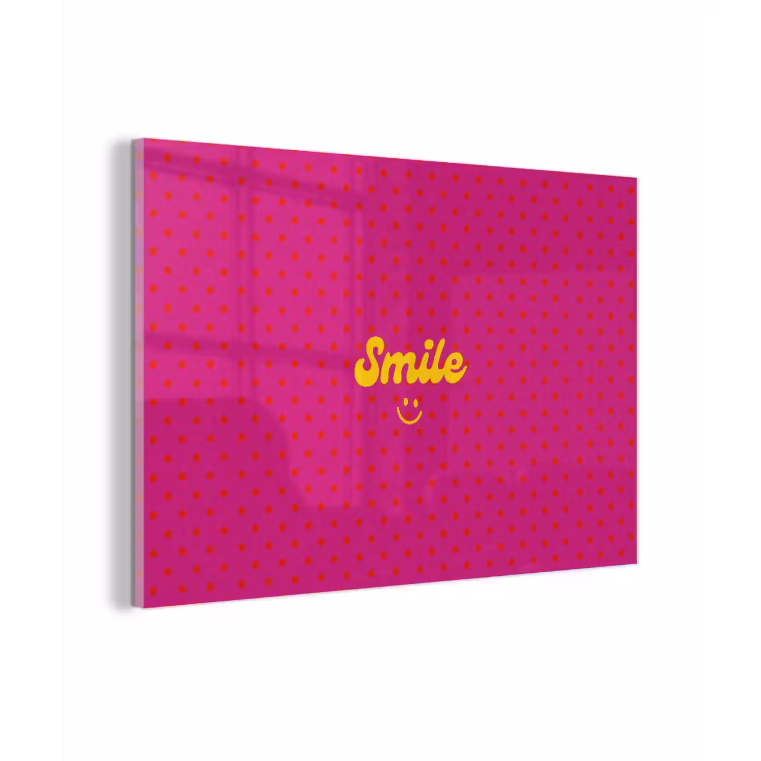 Smile - Stippen - Geel - Smiley - Roze plexiglas 5mm klein -zzzproduct_nieuw