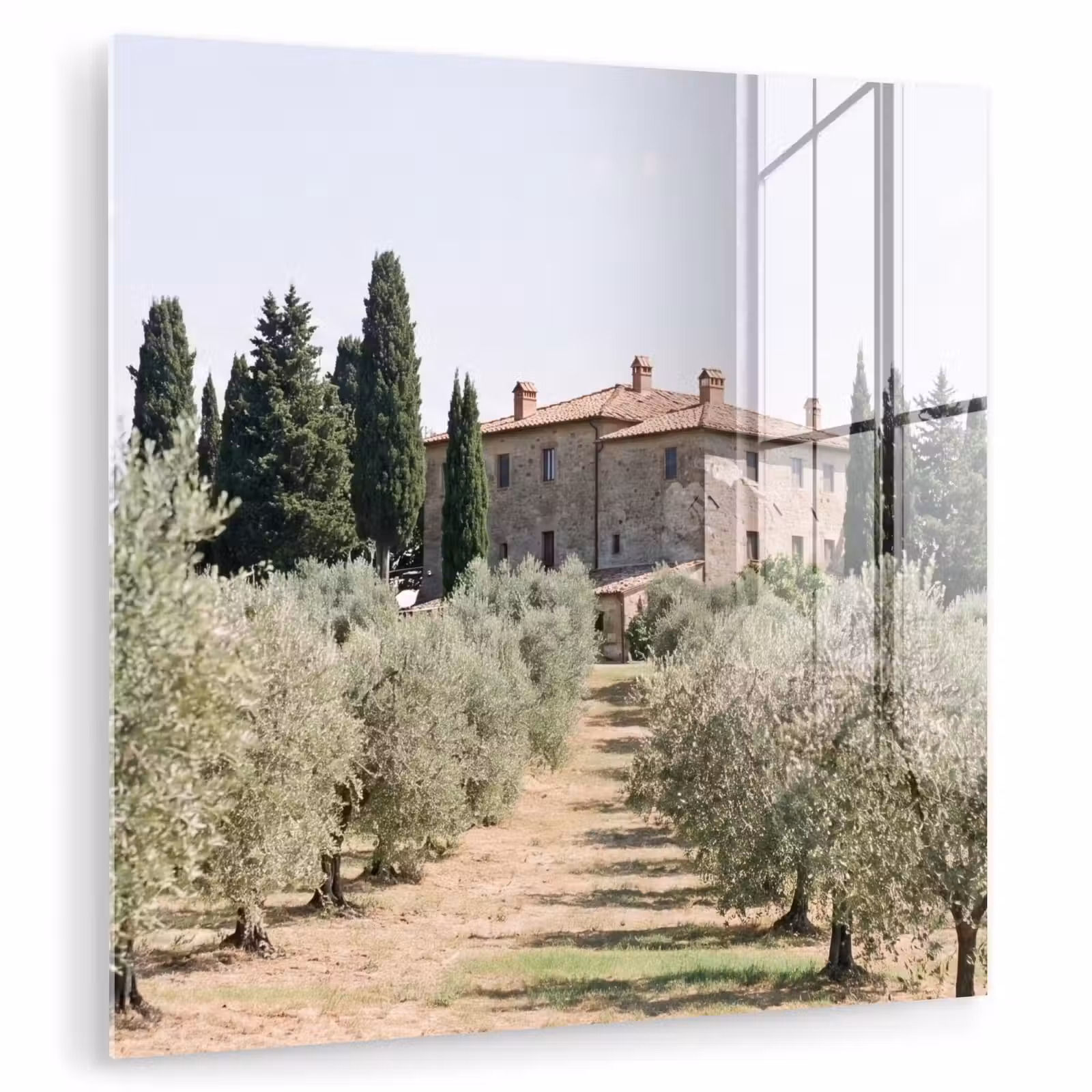 Glasbild - Landhaus – Olivenbaum – Obstgarten - Landhuis - olijfboom - gaard plexiglas 5mm klein