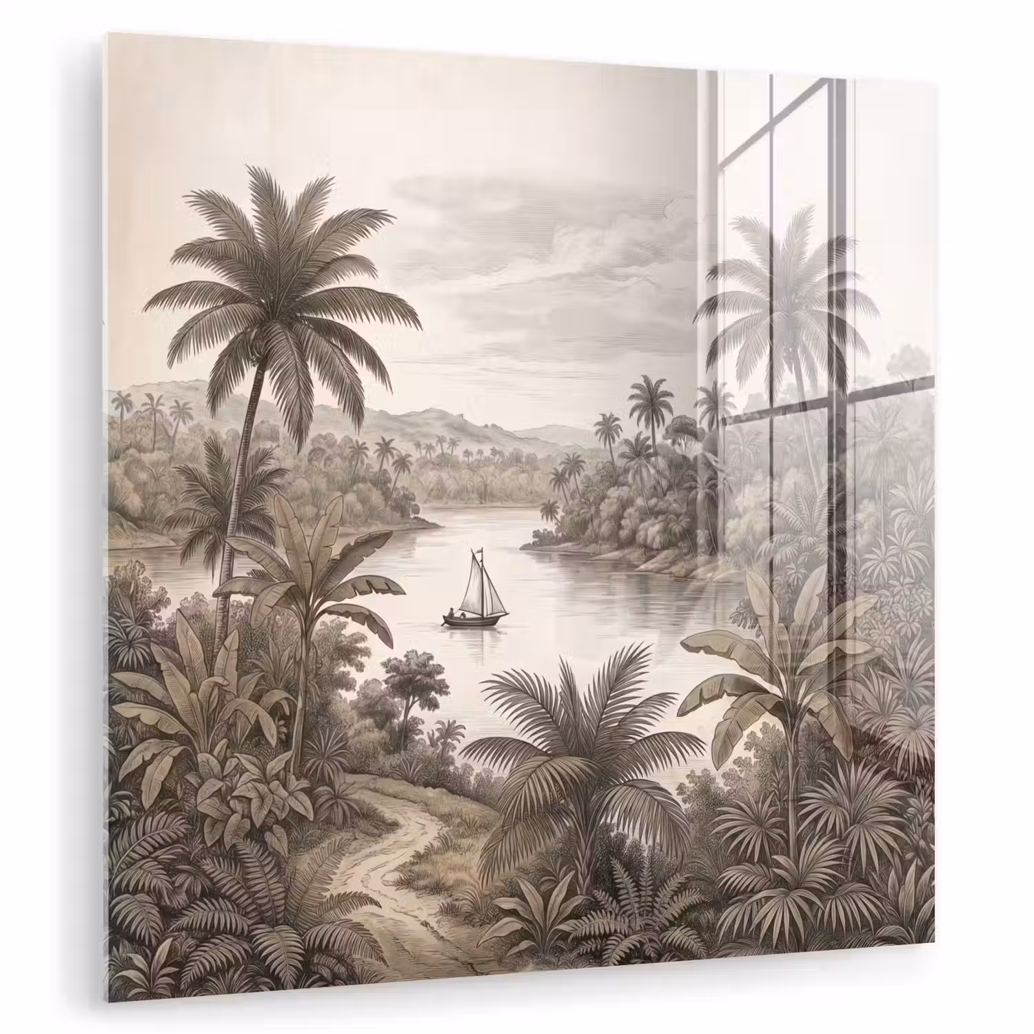 Landschap - Rivier - Boot - Tropisch - Vintage plexiglas 5mm klein -zzzproduct_nieuw