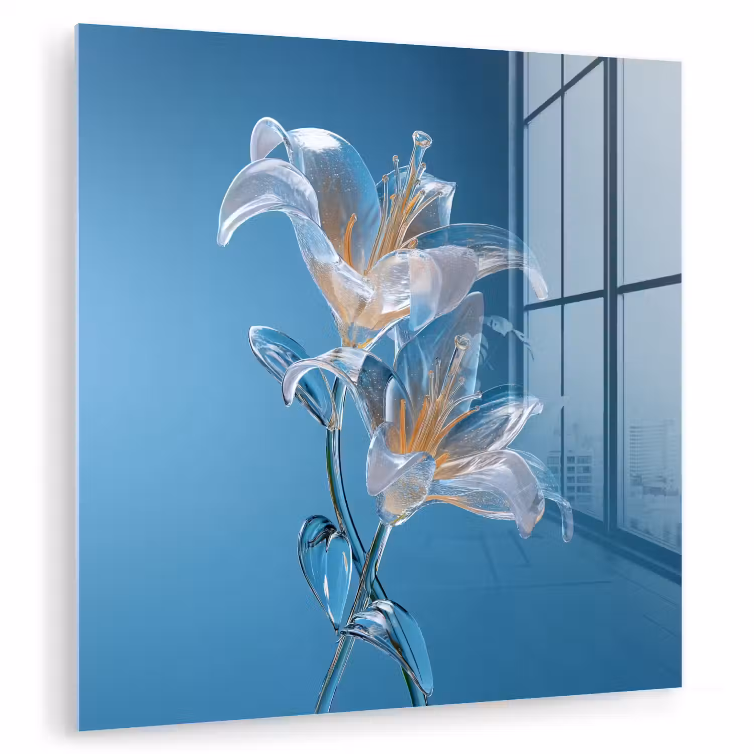 Lelies - Blauw - Glazen plexiglas 5mm klein -zzzproduct_nieuw