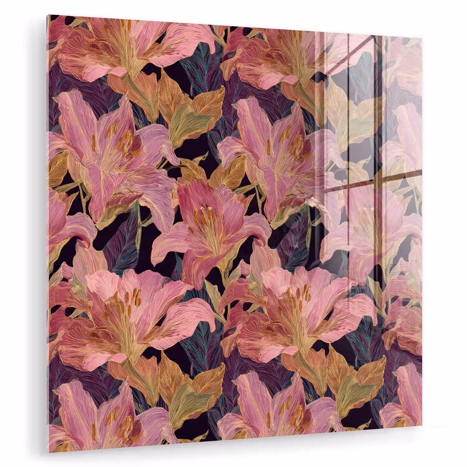 Lelies - Patroon - Roze - Goud plexiglas 5mm klein 11 -zzzproduct_nieuw