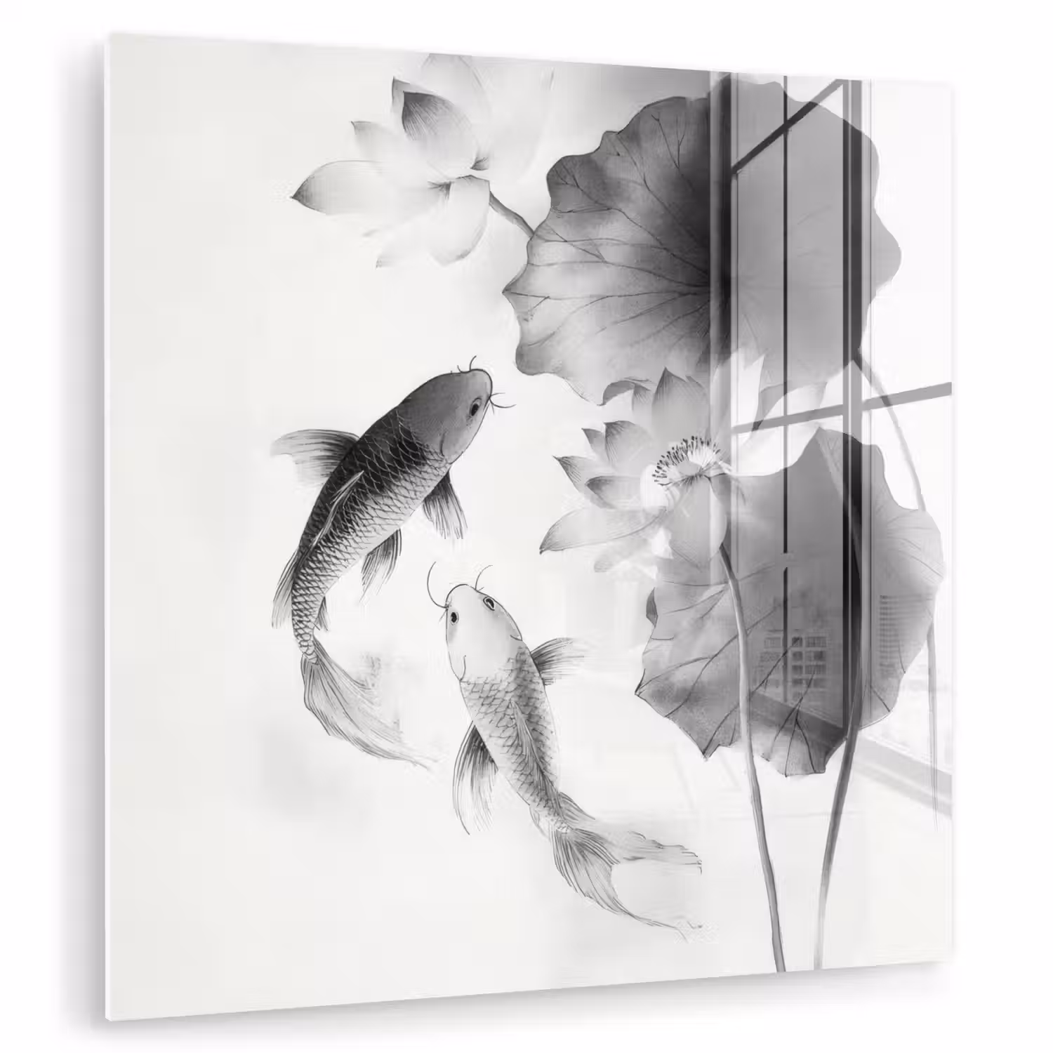 Lotusbloemen - Vissen - Bladeren - Zwart plexiglas 5mm klein -zzzproduct_nieuw