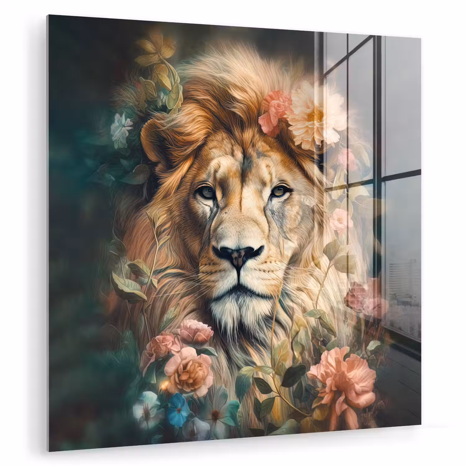 Leeuw - Leeuwenkop - Wilde dieren - Bloemen plexiglas 5mm klein -zzzproduct_nieuw