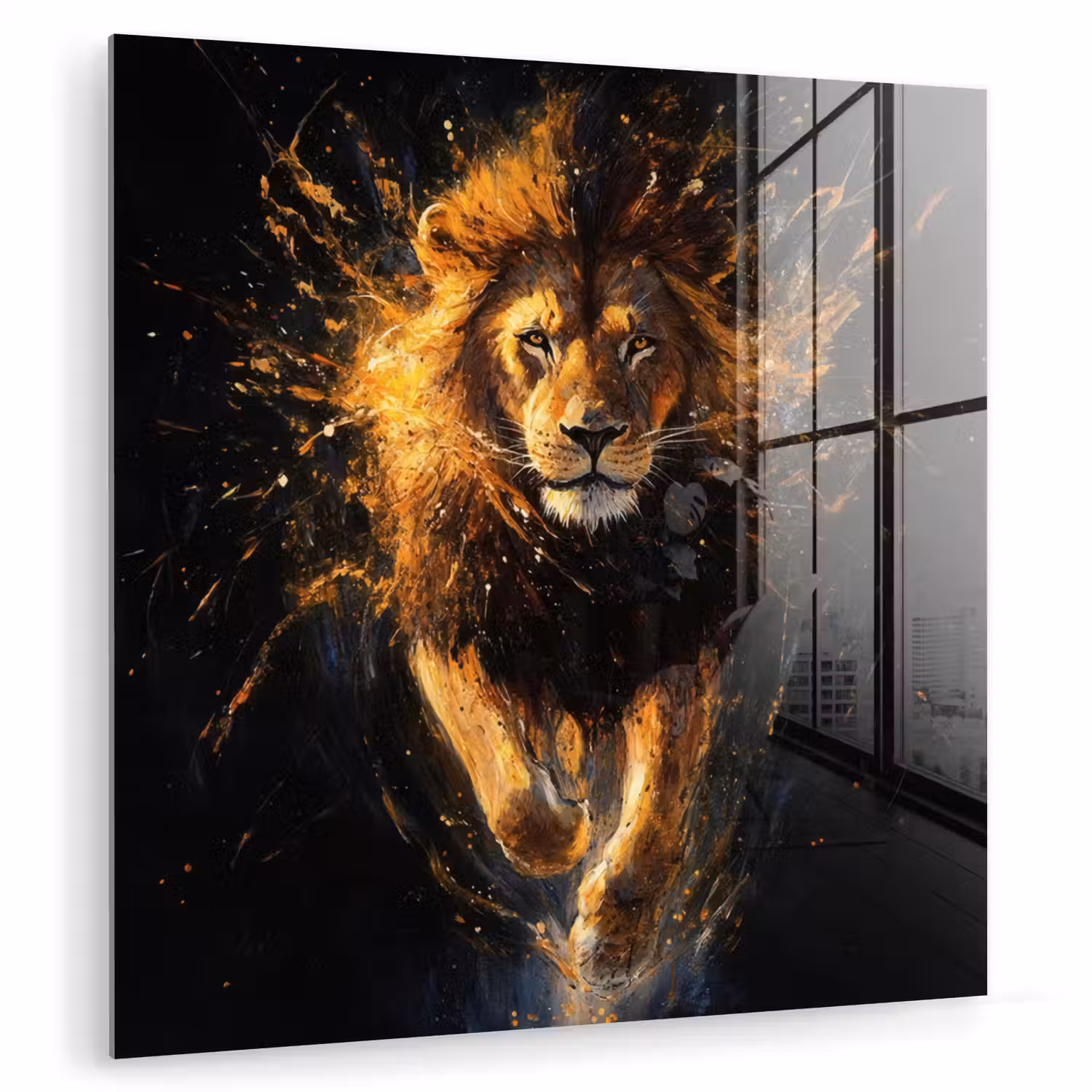 Leeuw - Zwart - Oranje - Verf plexiglas 5mm klein -zzzproduct_nieuw