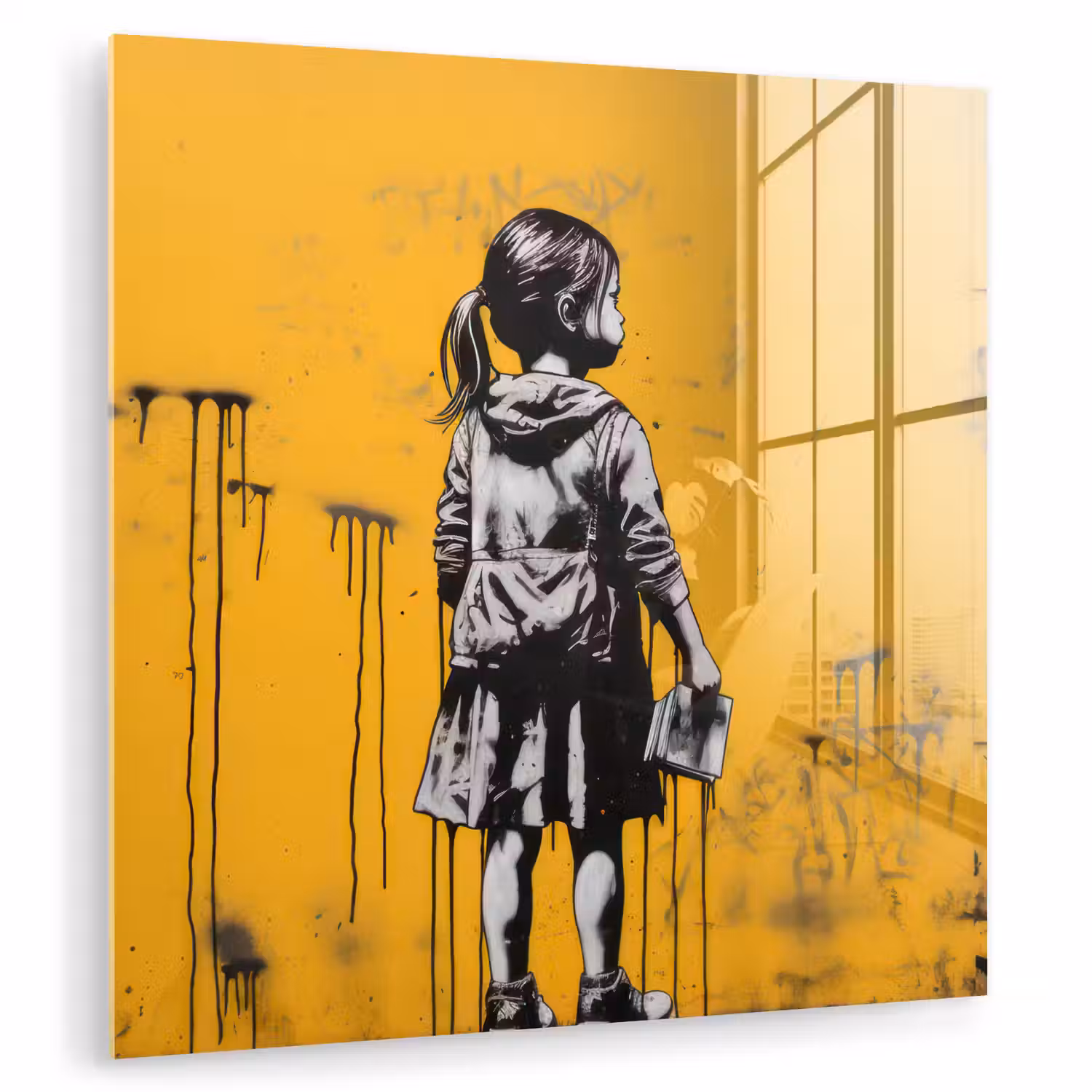 Meisje - Boek - Gele Muur - Graffiti plexiglas 5mm klein -zzzproduct_nieuw