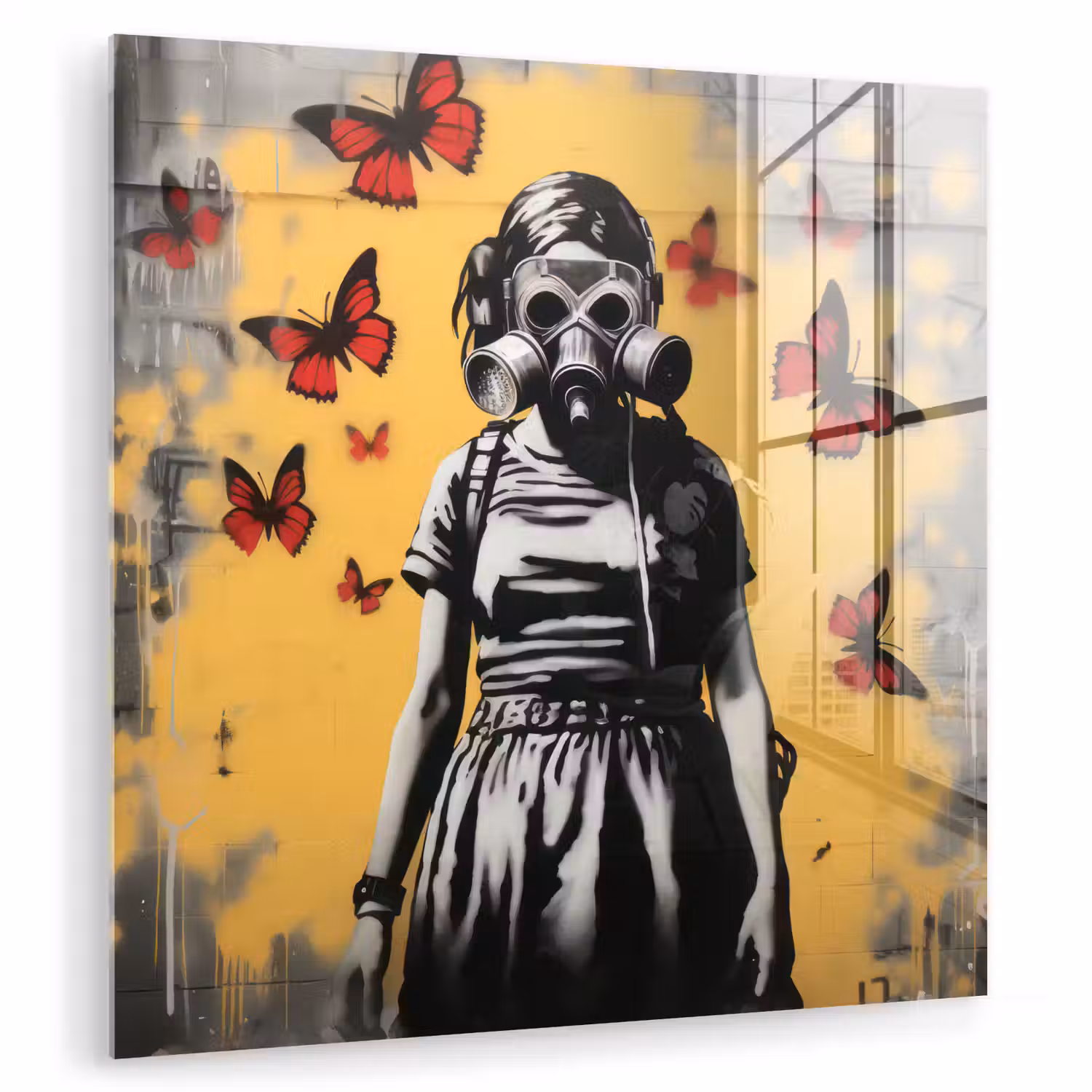 Meisje - Gasmasker - Vlinders - Graffiti plexiglas 5mm klein -zzzproduct_nieuw