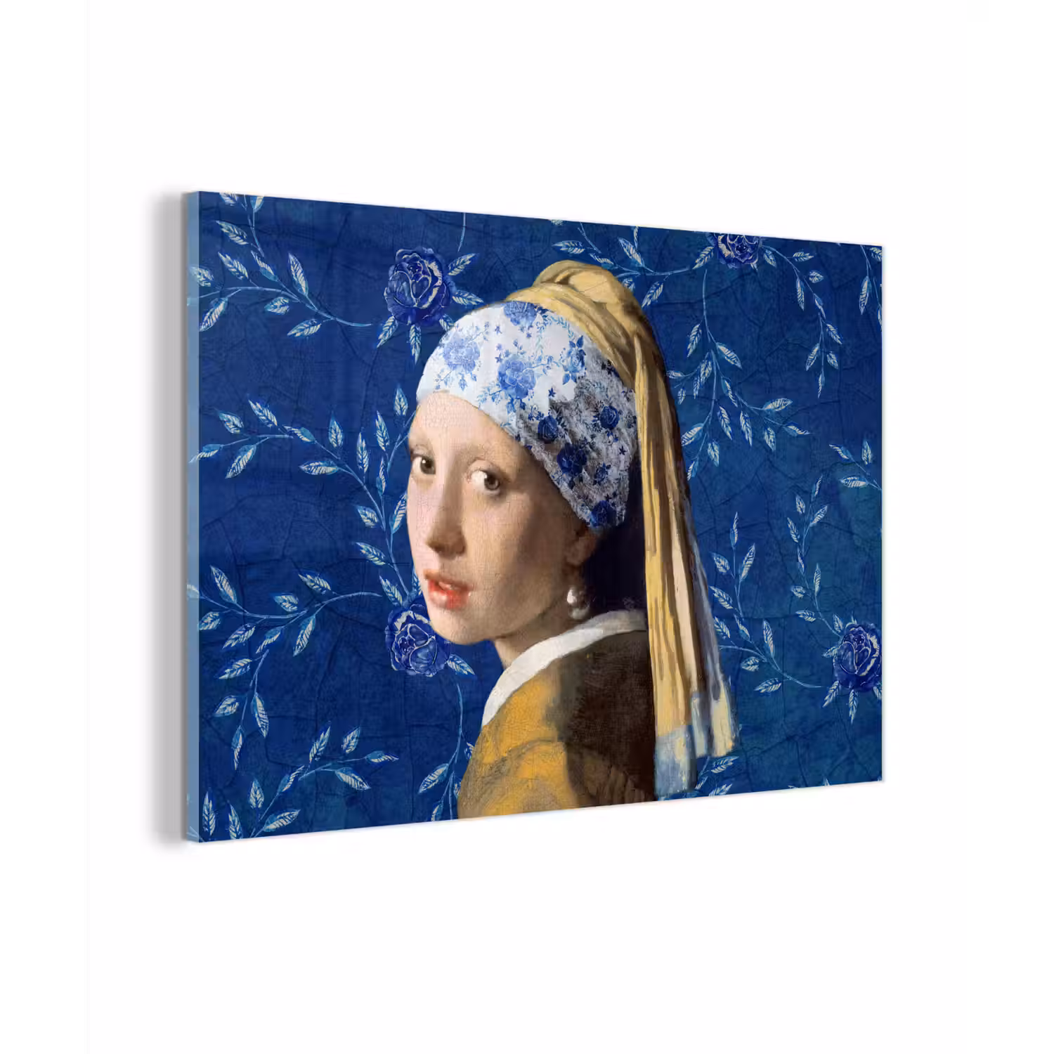 Meisje met de parel - Delfts blauw - Vermeer - Bloemen - Schilderij - Oude meesters plexiglas 5mm klein -sfeer1