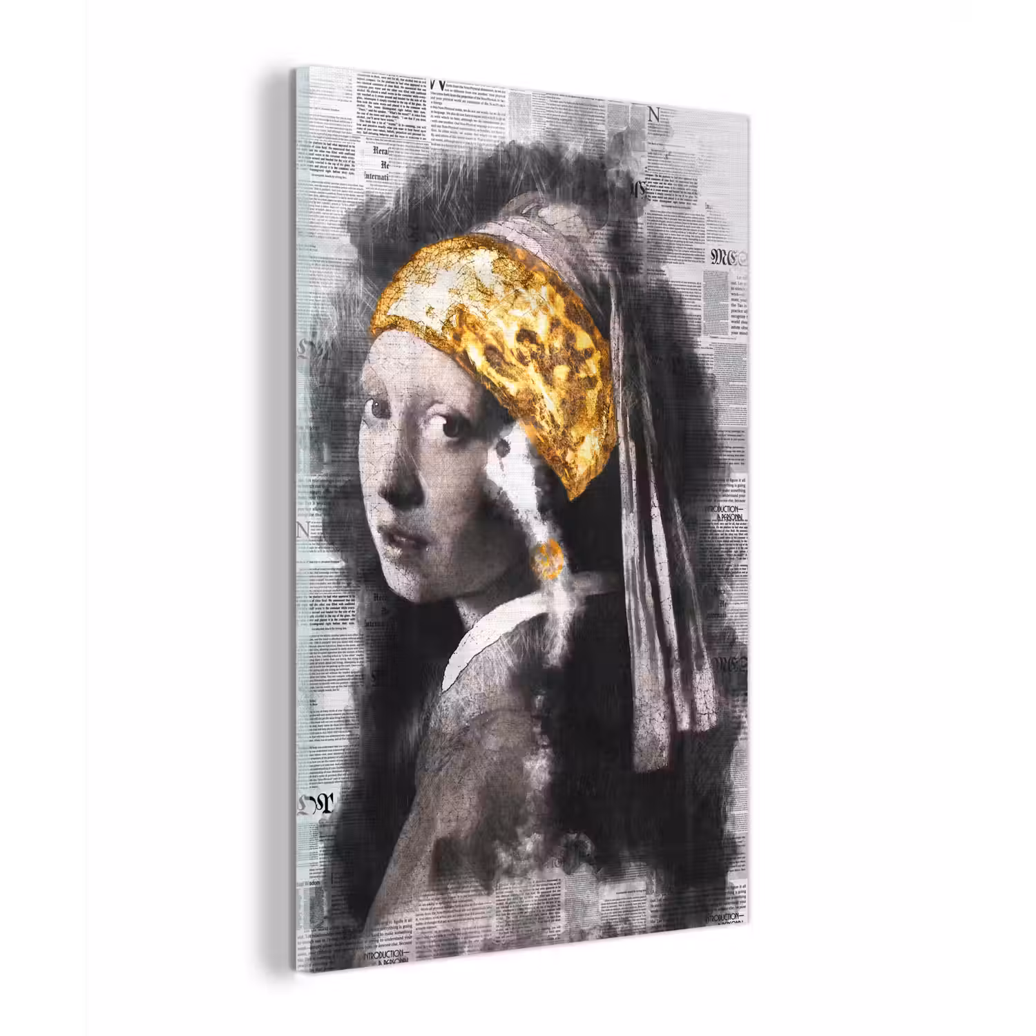 Meisje met de parel - Johannes Vermeer - Krant - Goud plexiglas 5mm klein -z3d