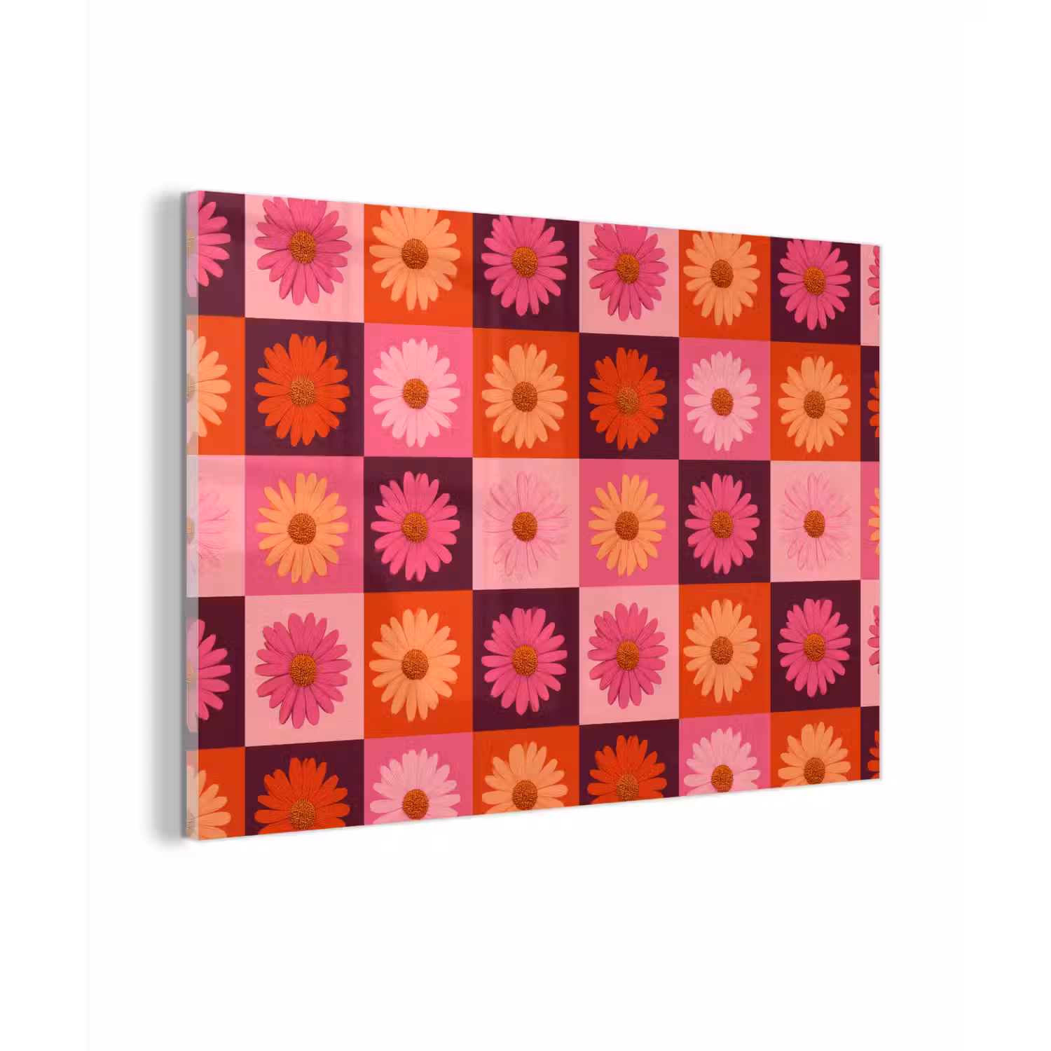 Madeliefjes - Dambord - Retro - Roze - Oranje plexiglas 5mm klein 11 -zzzproduct_nieuw