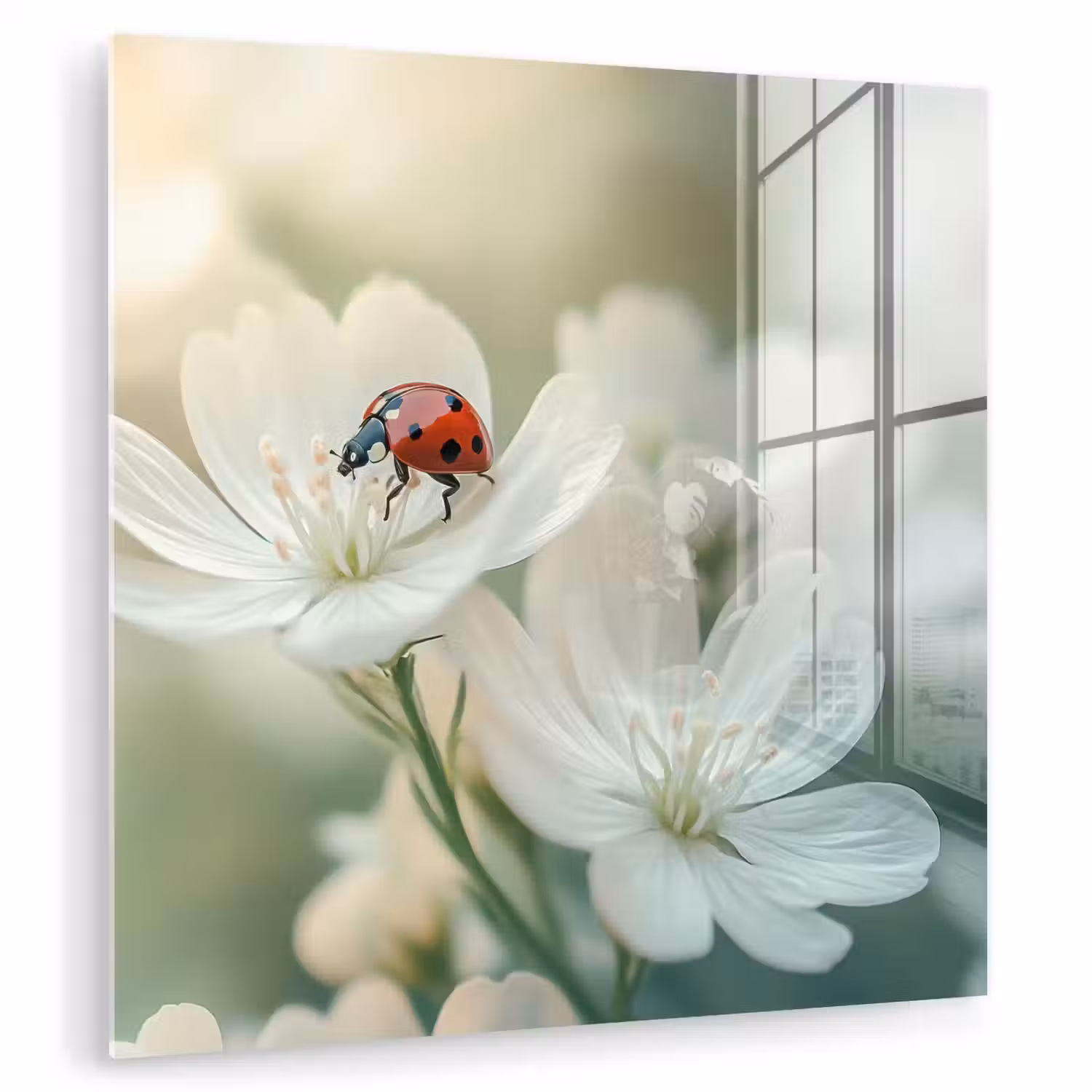 Lieveheersbeestje - Bloemen - Wit plexiglas 5mm klein -zzzproduct_nieuw
