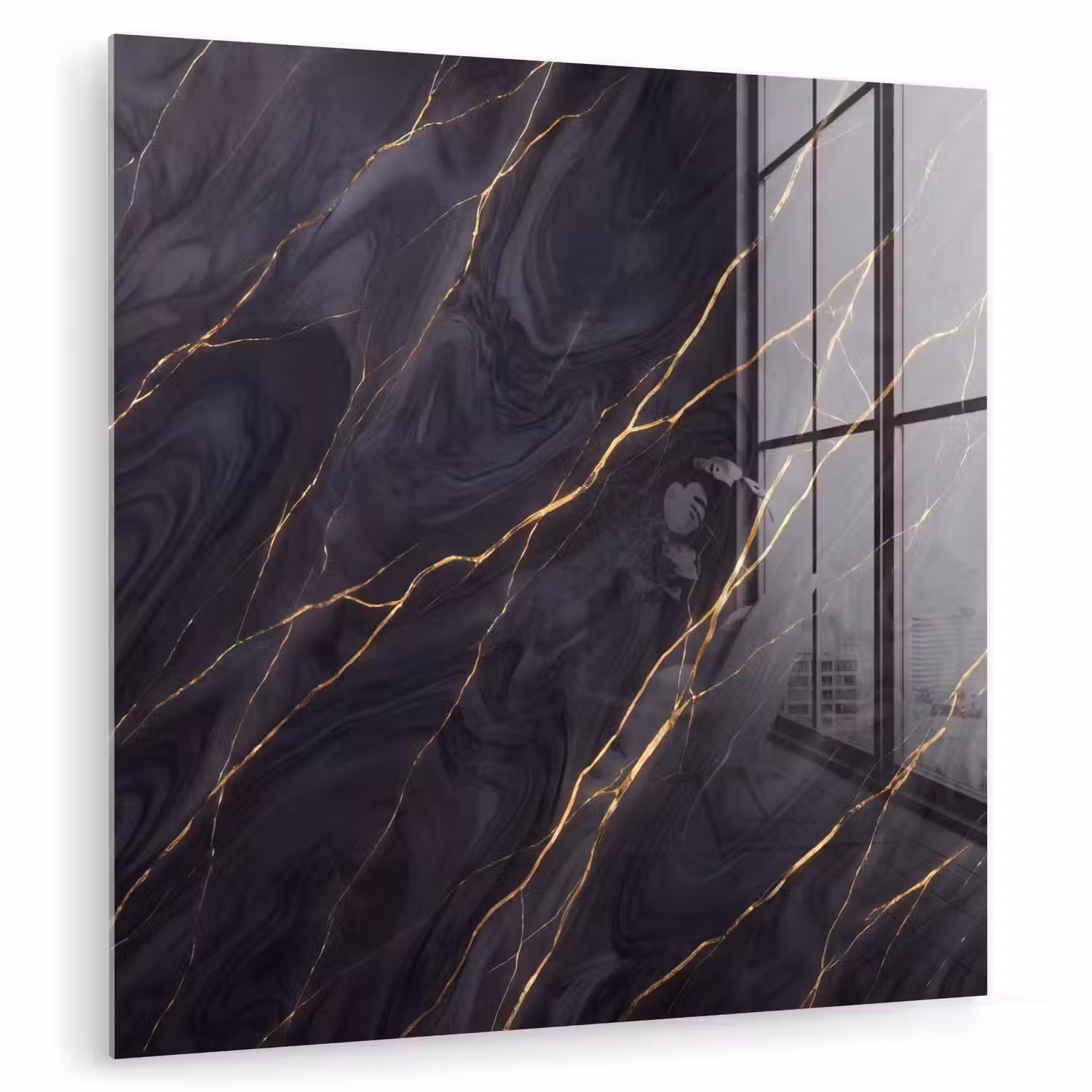 Marmer - Goudaders - Abstract - Modern - Zwart plexiglas 5mm klein -zzzproduct_nieuw