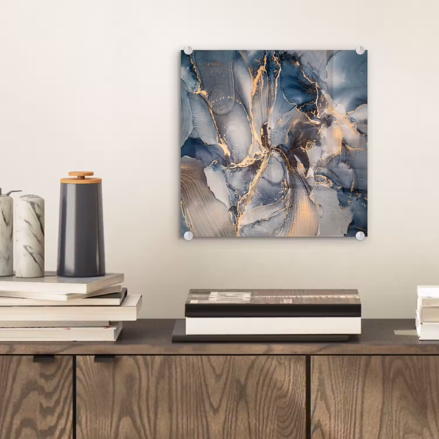 Marmer - Grijs - Blauw - Luxe - Goud plexiglas 5mm klein -sfeer1