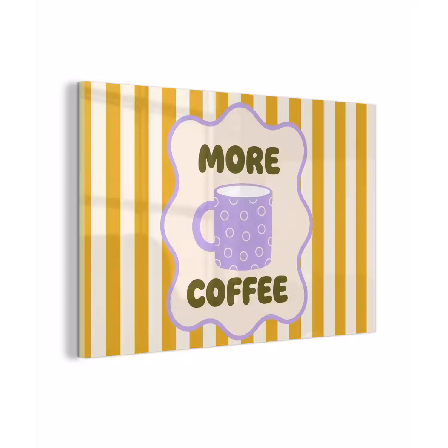More coffee - Geel - Paars - Strepen - Mok plexiglas 5mm klein -zzzproduct_nieuw