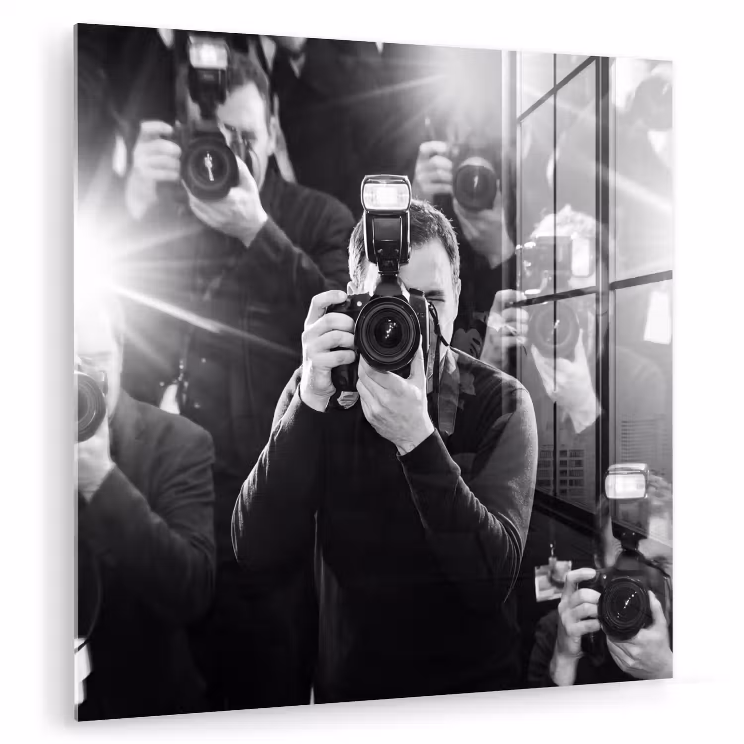 Mensen - Camera - Flitslicht - Zwart-wit - Media plexiglas 5mm klein -zzzproduct_nieuw