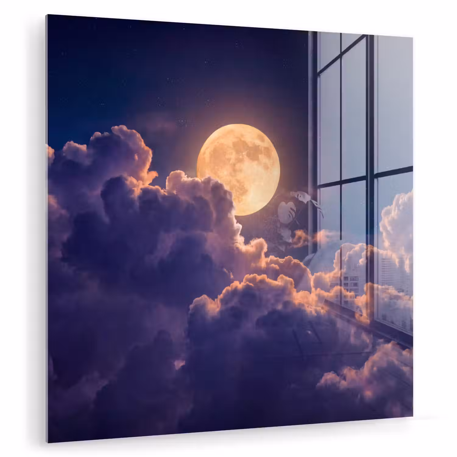 Maan - Wolken - Nacht - Oranje plexiglas 5mm klein -zzzproduct_nieuw