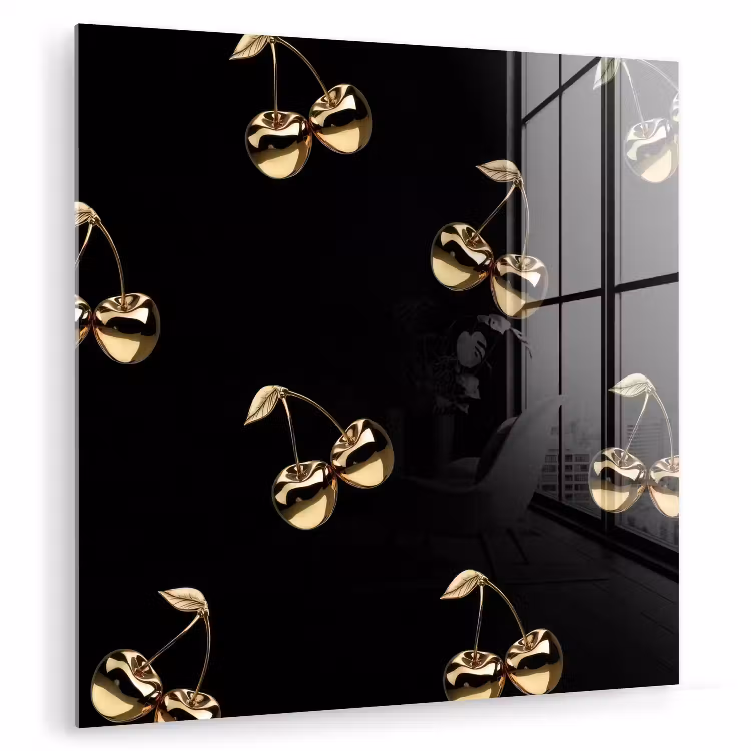 Patroon - Kersen - Goud - Chrome plexiglas 5mm klein -zzzproduct_nieuw